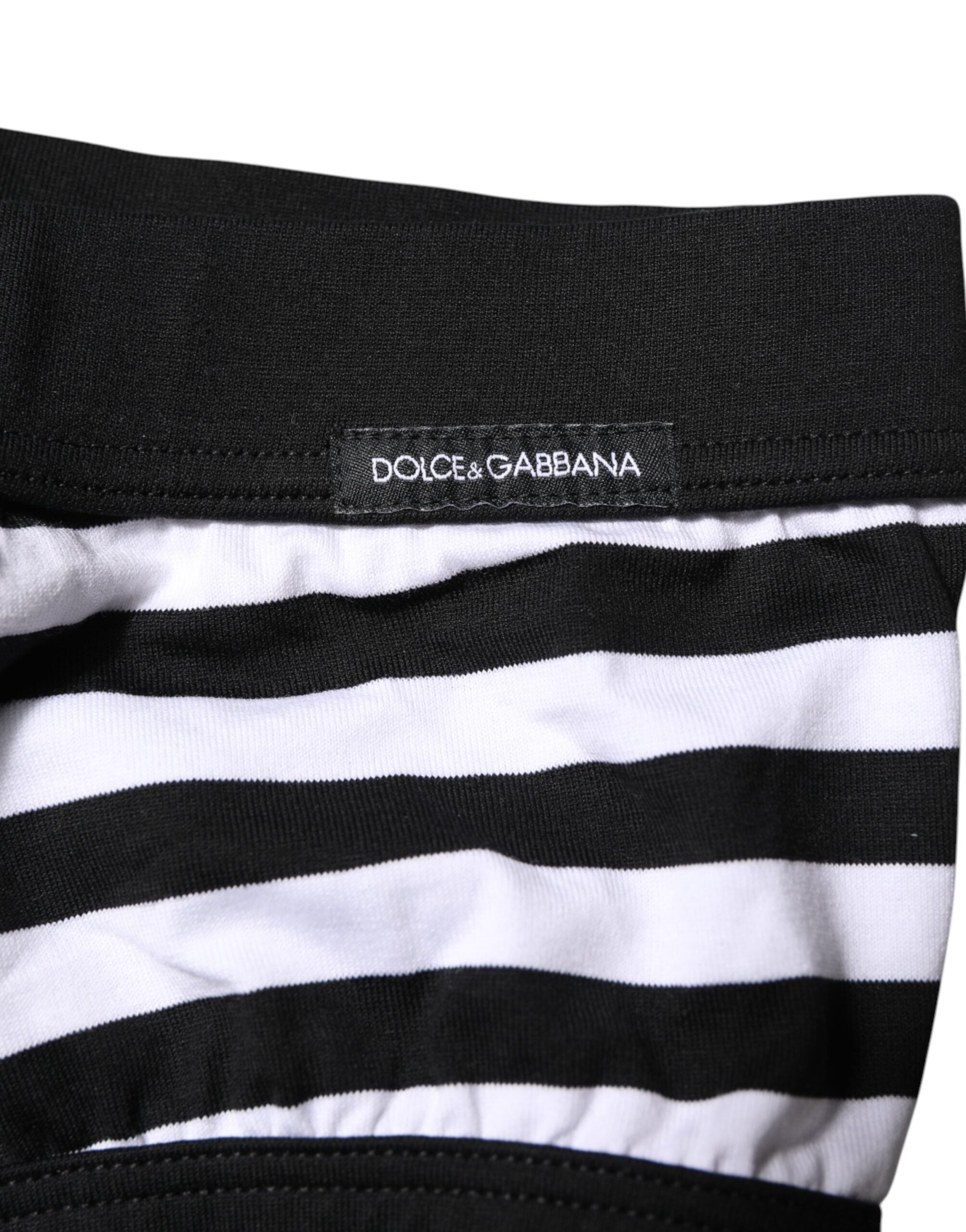 Dolce & Gabbana Black White Striped Men Regular Brief Underwear