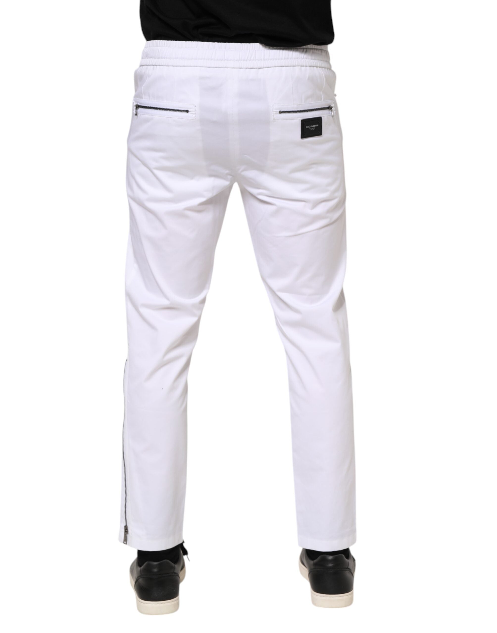 Dolce & Gabbana White Cotton Stretch Logo Men Jogger Pants