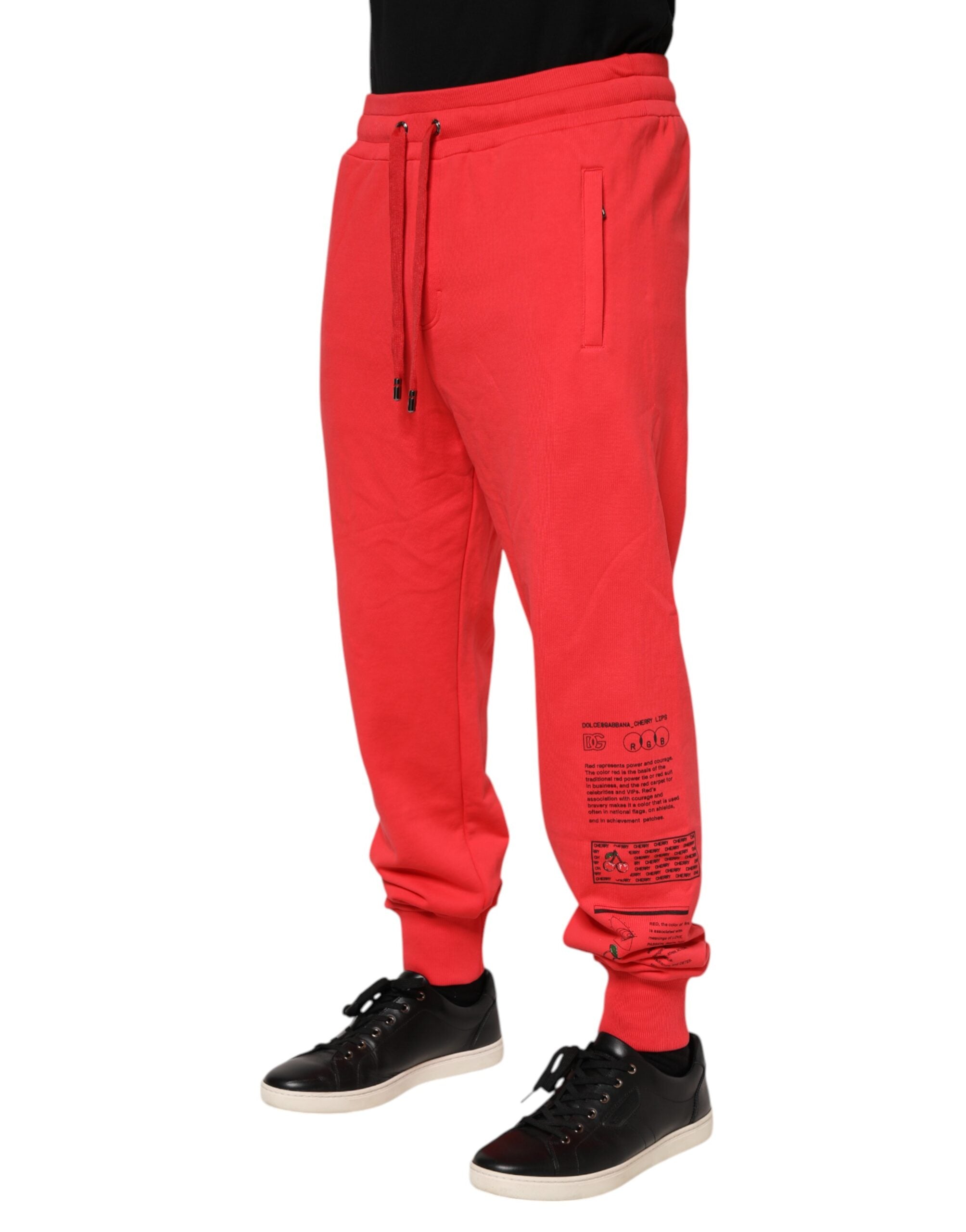 Dolce & Gabbana Red Cotton Men Jogger Sweatpants Pants