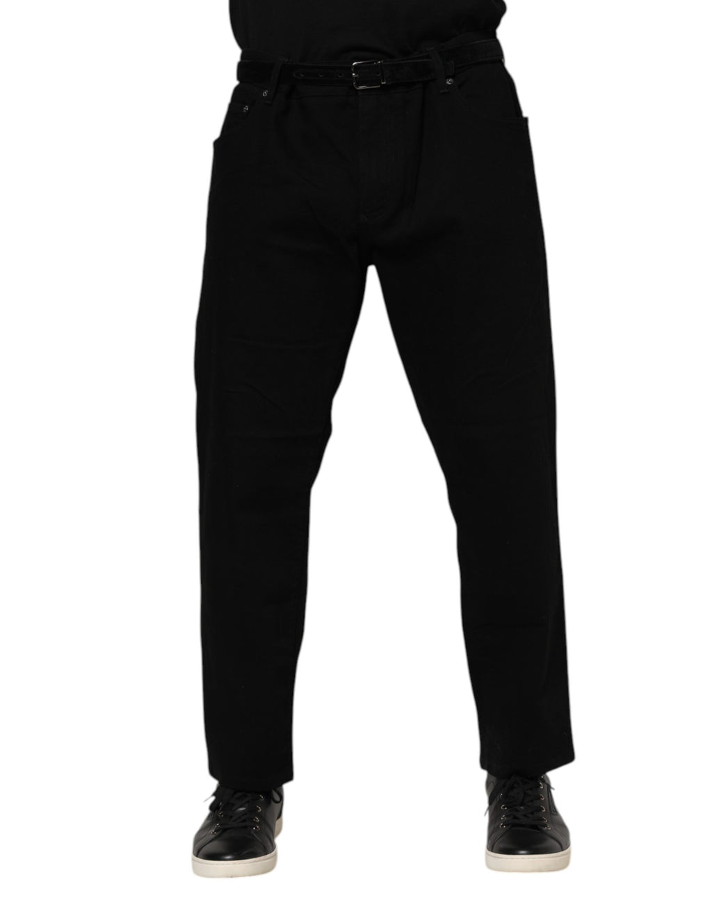 Dolce & Gabbana Black Cotton Logo Plaque Denim Jeans