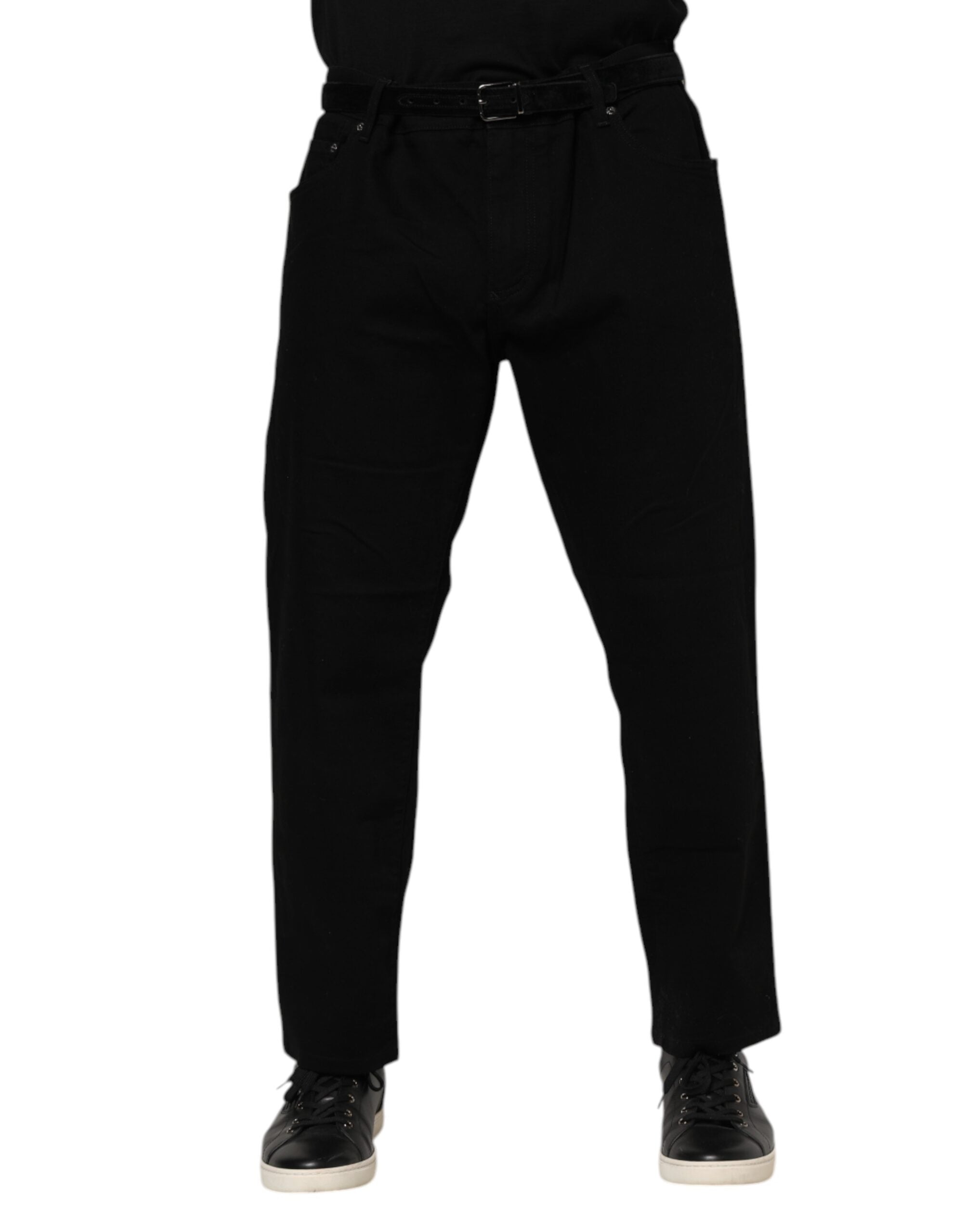 Dolce & Gabbana Black Cotton Logo Plaque Denim Jeans