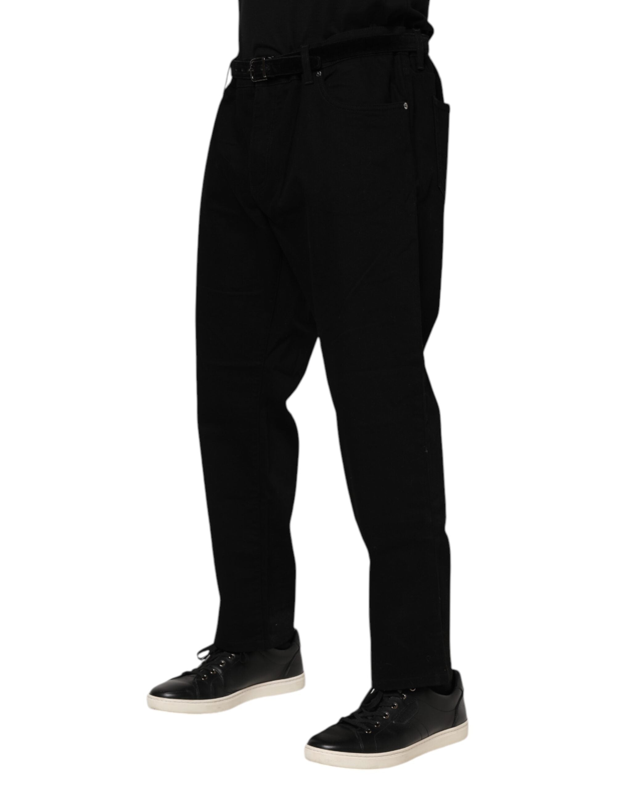 Dolce & Gabbana Black Cotton Logo Plaque Denim Jeans