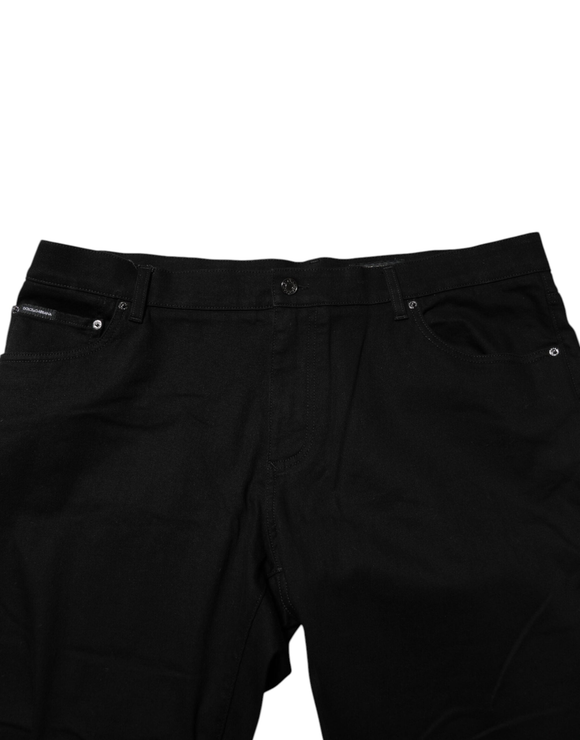 Dolce & Gabbana Black Cotton Logo Plaque Denim Jeans