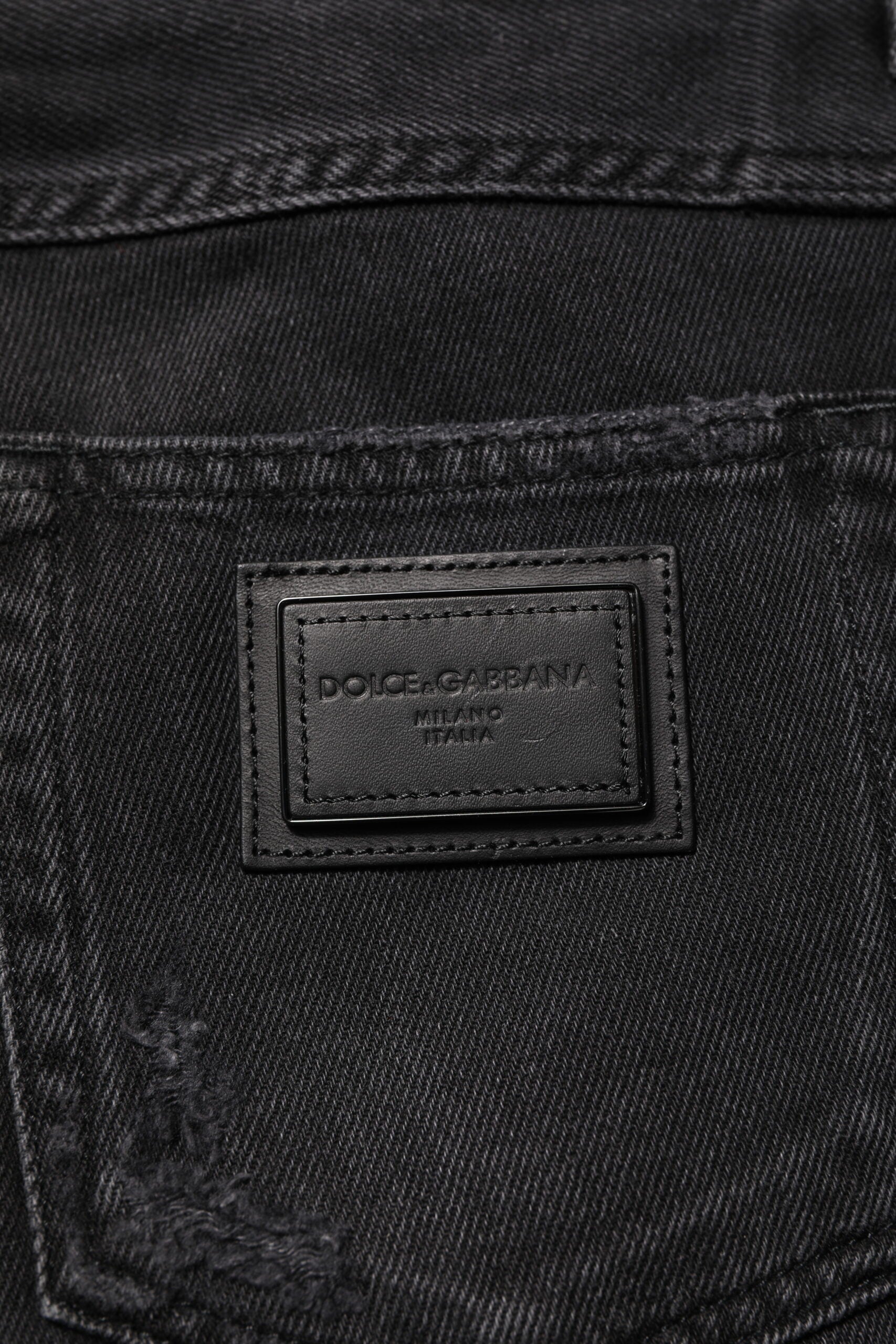 Dolce & Gabbana Black Cotton Logo Plaque Skinny Denim Jeans