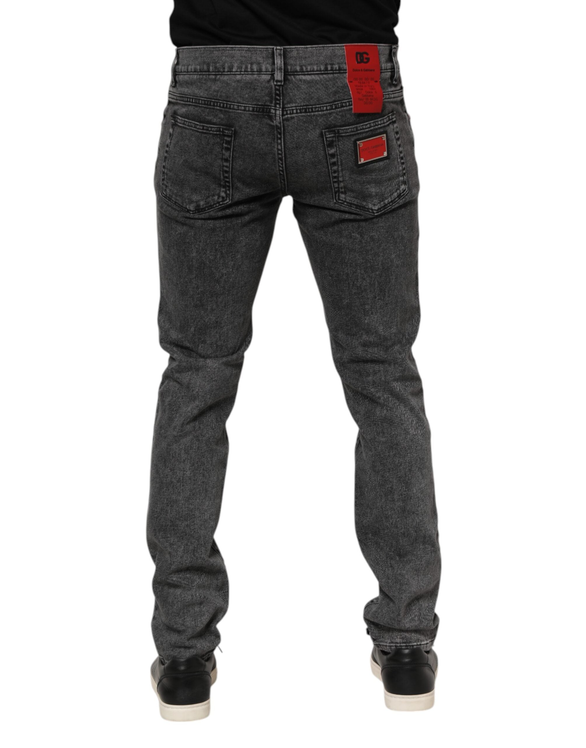 Dolce & Gabbana Black Washed Cotton Logo Plaque Denim Jeans