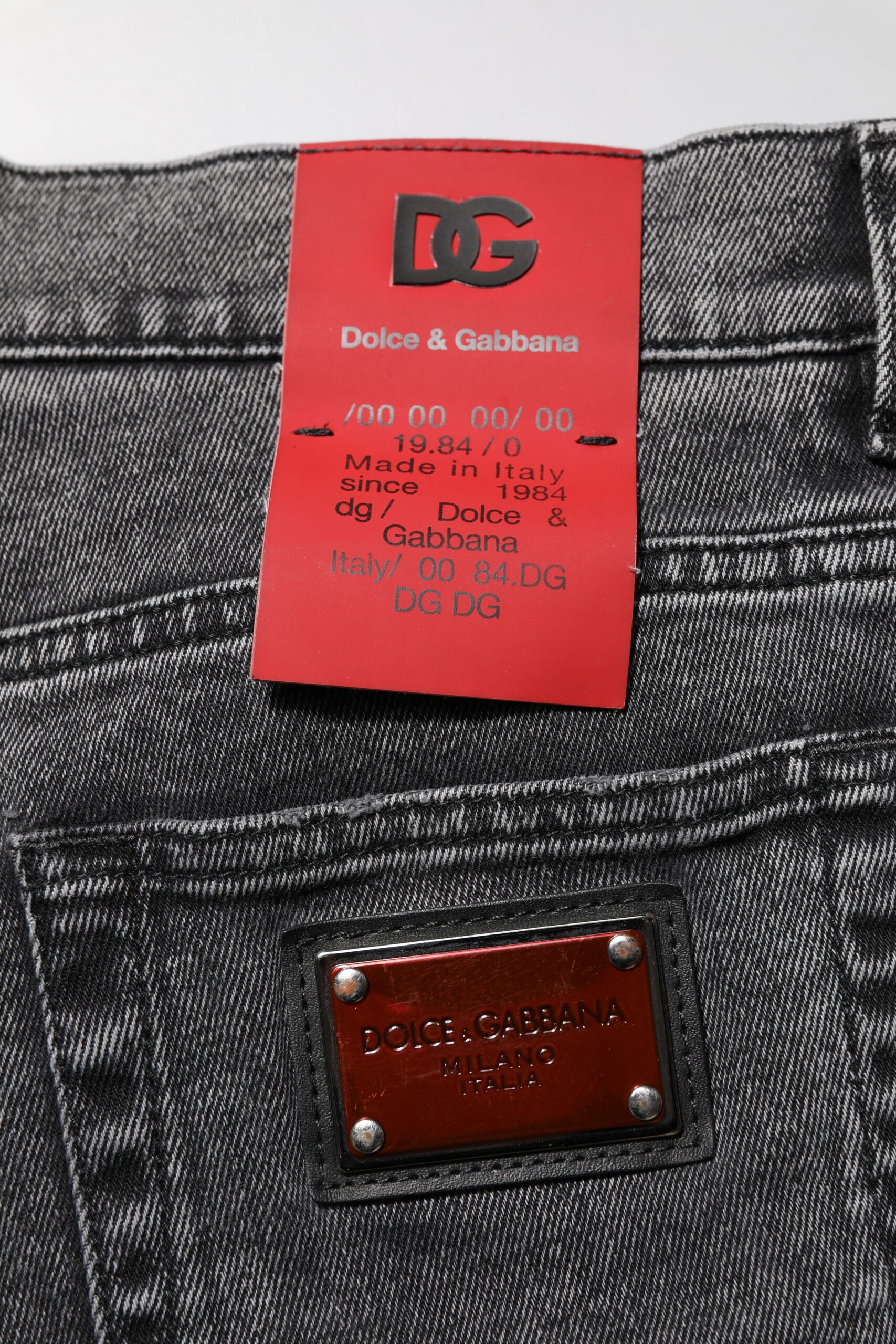 Dolce & Gabbana Black Washed Cotton Logo Plaque Denim Jeans