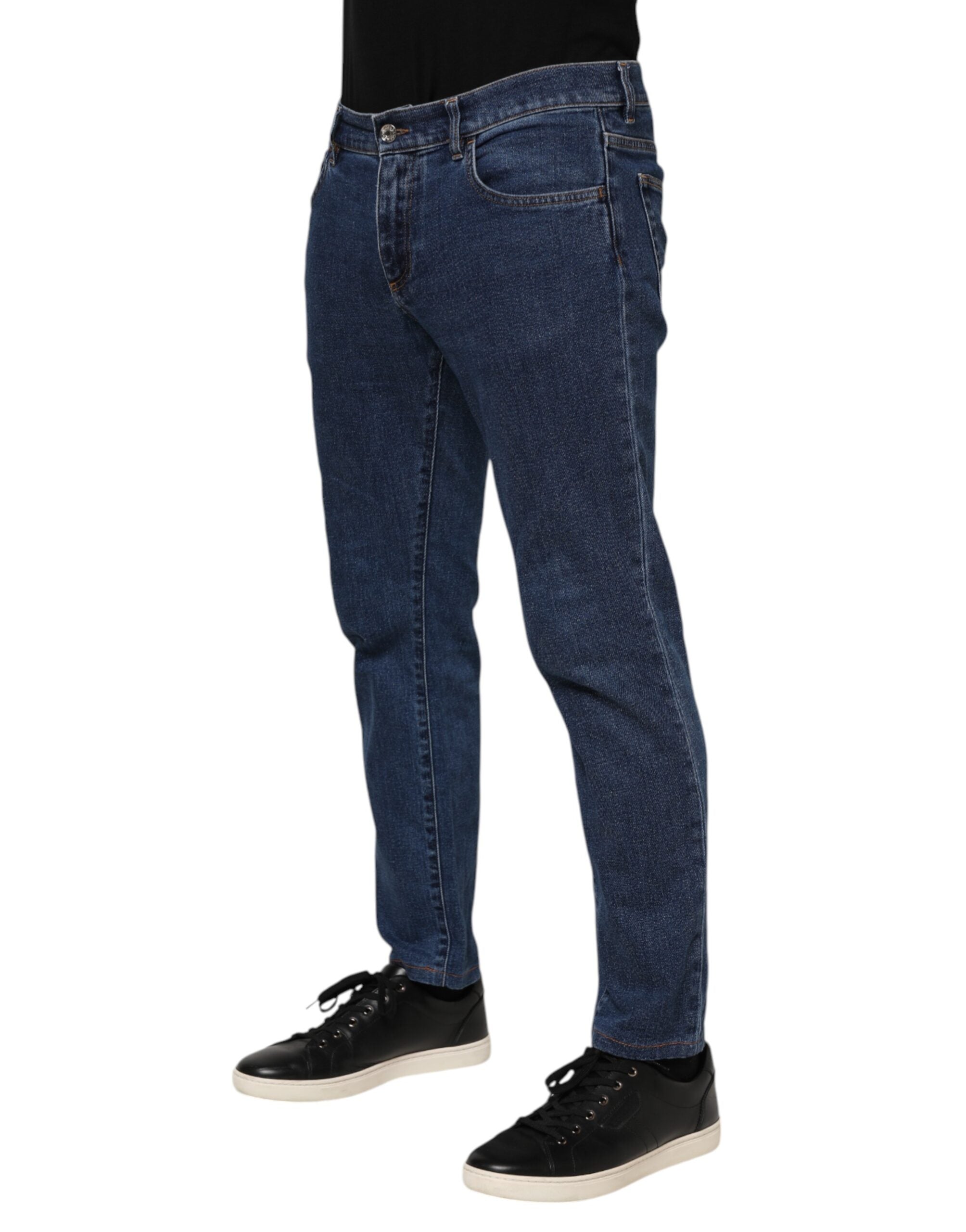 Dolce & Gabbana Blue Cotton Logo Skinny Denim Jeans