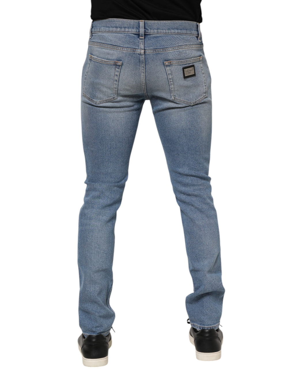 Dolce & Gabbana Dark Blue Cotton Logo Plaque Slim Denim Jeans