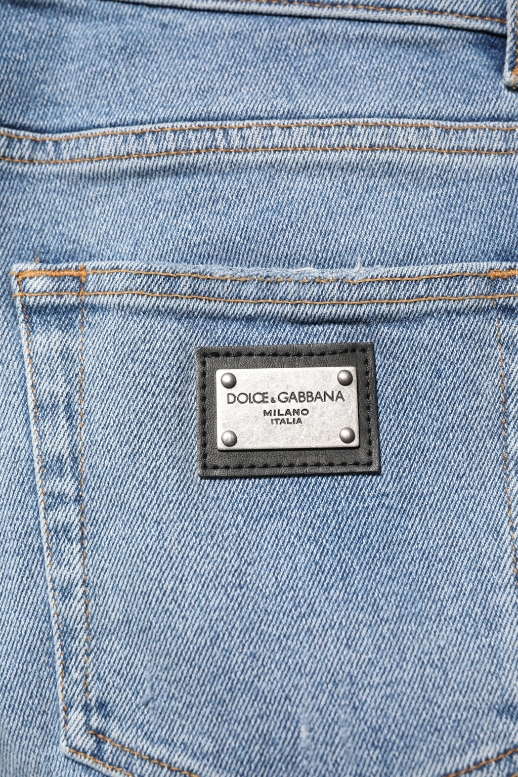 Dolce & Gabbana Dark Blue Cotton Logo Plaque Slim Denim Jeans