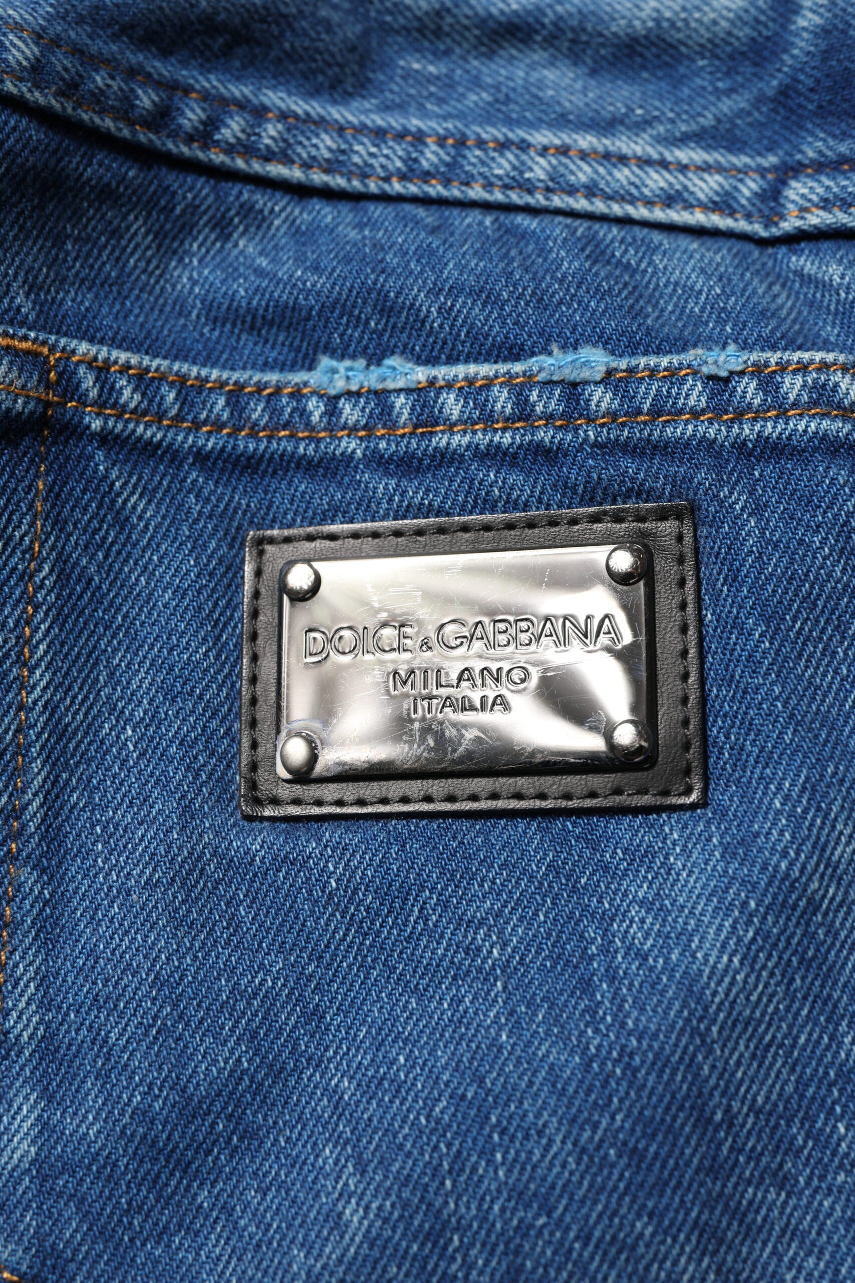 Dolce & Gabbana Blue Cotton Logo Plaque Denim Jeans