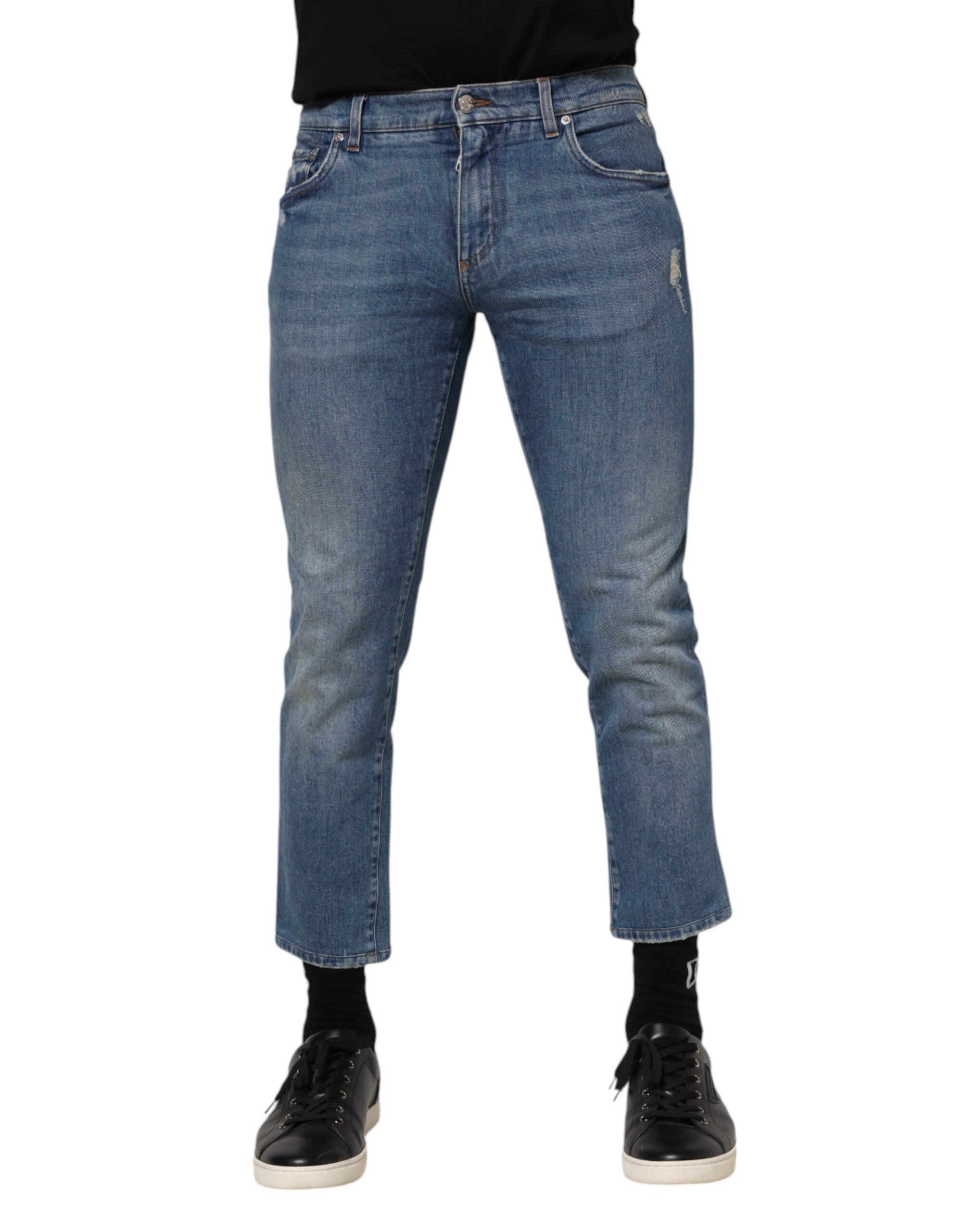 Dolce & Gabbana Blue Cotton Logo Plaque Denim Jeans