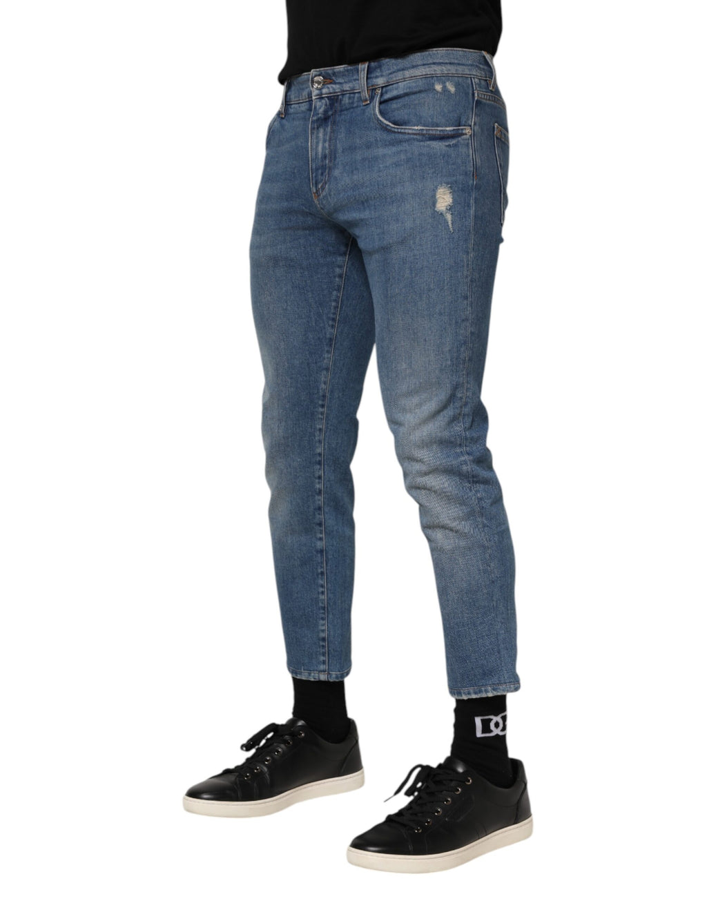 Dolce & Gabbana Blue Cotton Logo Plaque Denim Jeans