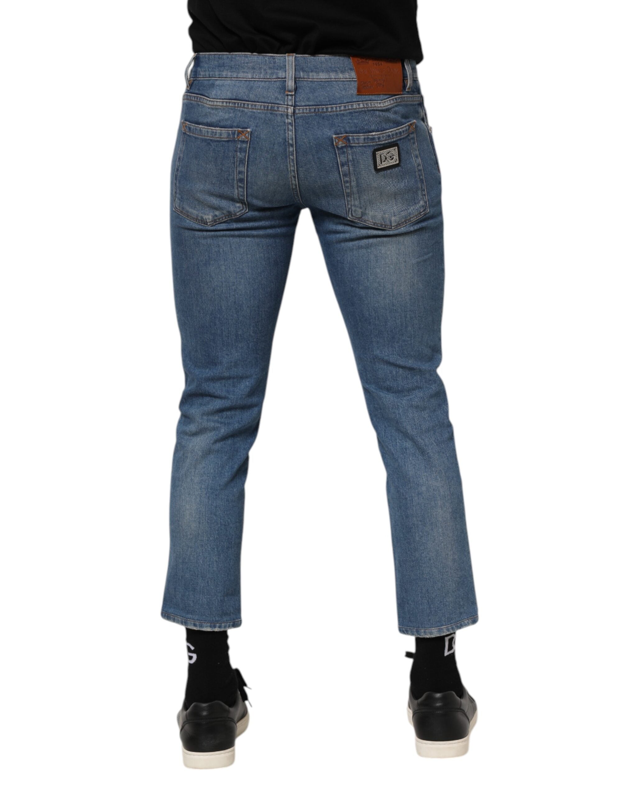 Dolce & Gabbana Blue Cotton Logo Plaque Denim Jeans