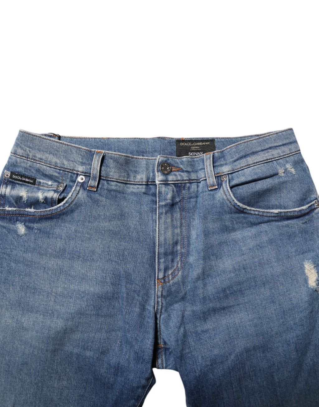 Dolce & Gabbana Blue Cotton Logo Plaque Denim Jeans