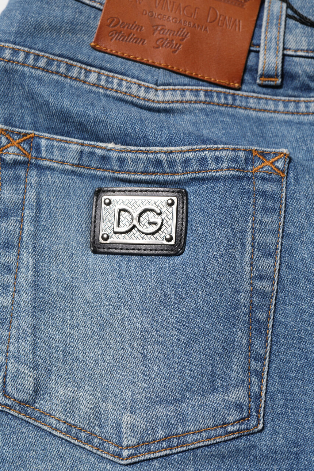 Dolce & Gabbana Blue Cotton Logo Plaque Denim Jeans