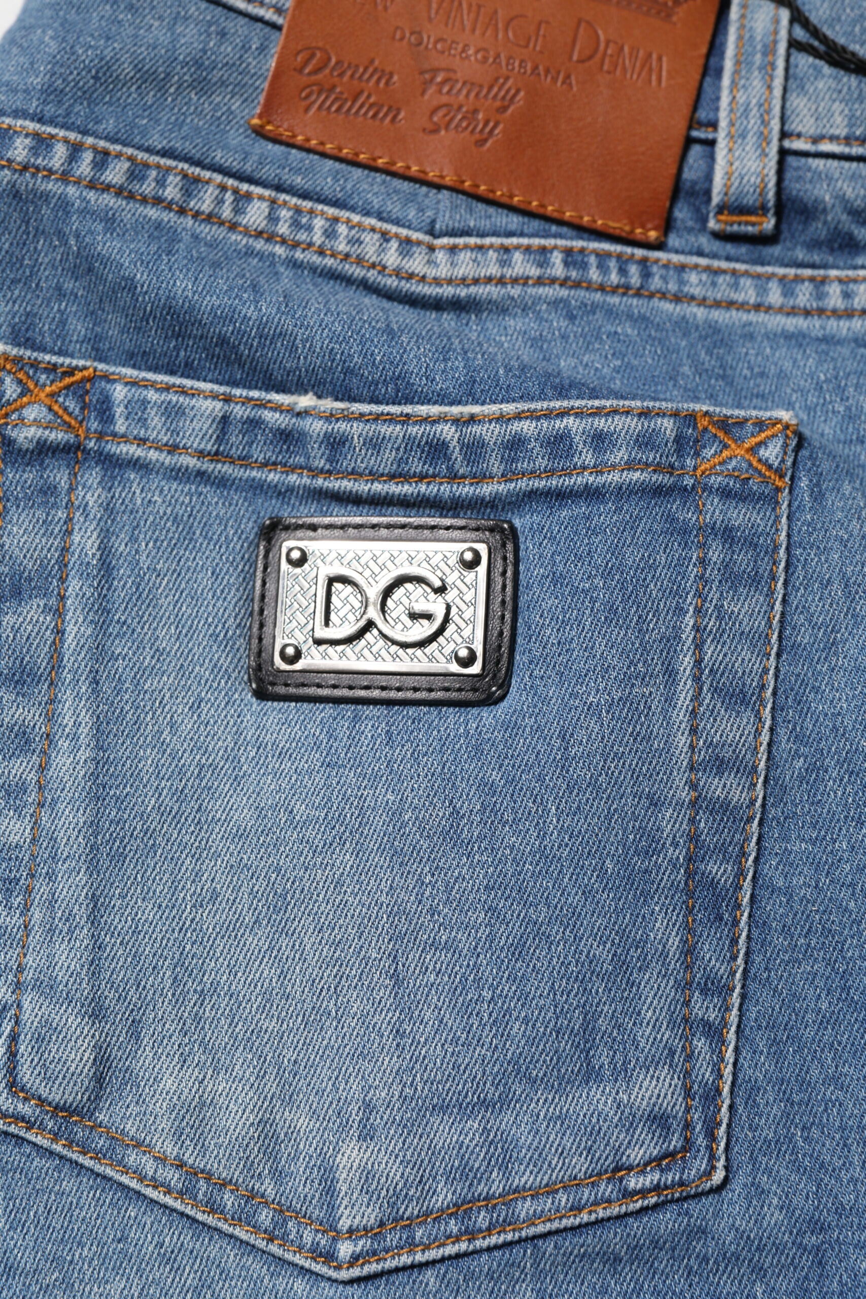 Dolce & Gabbana Blue Cotton Logo Plaque Denim Jeans