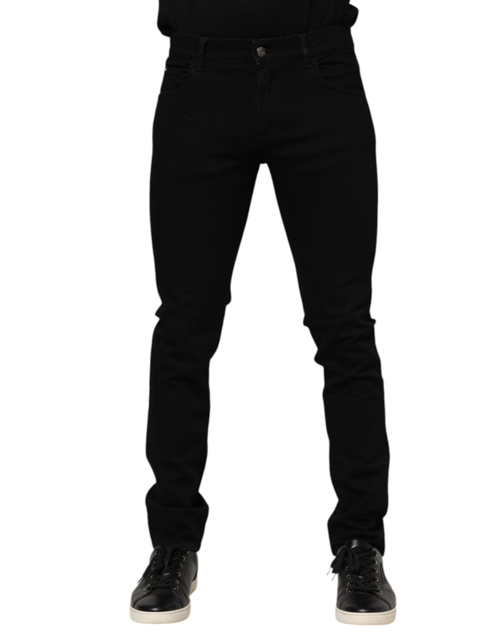 Dolce & Gabbana Black Cotton Logo Plaque Skinny Denim Jeans
