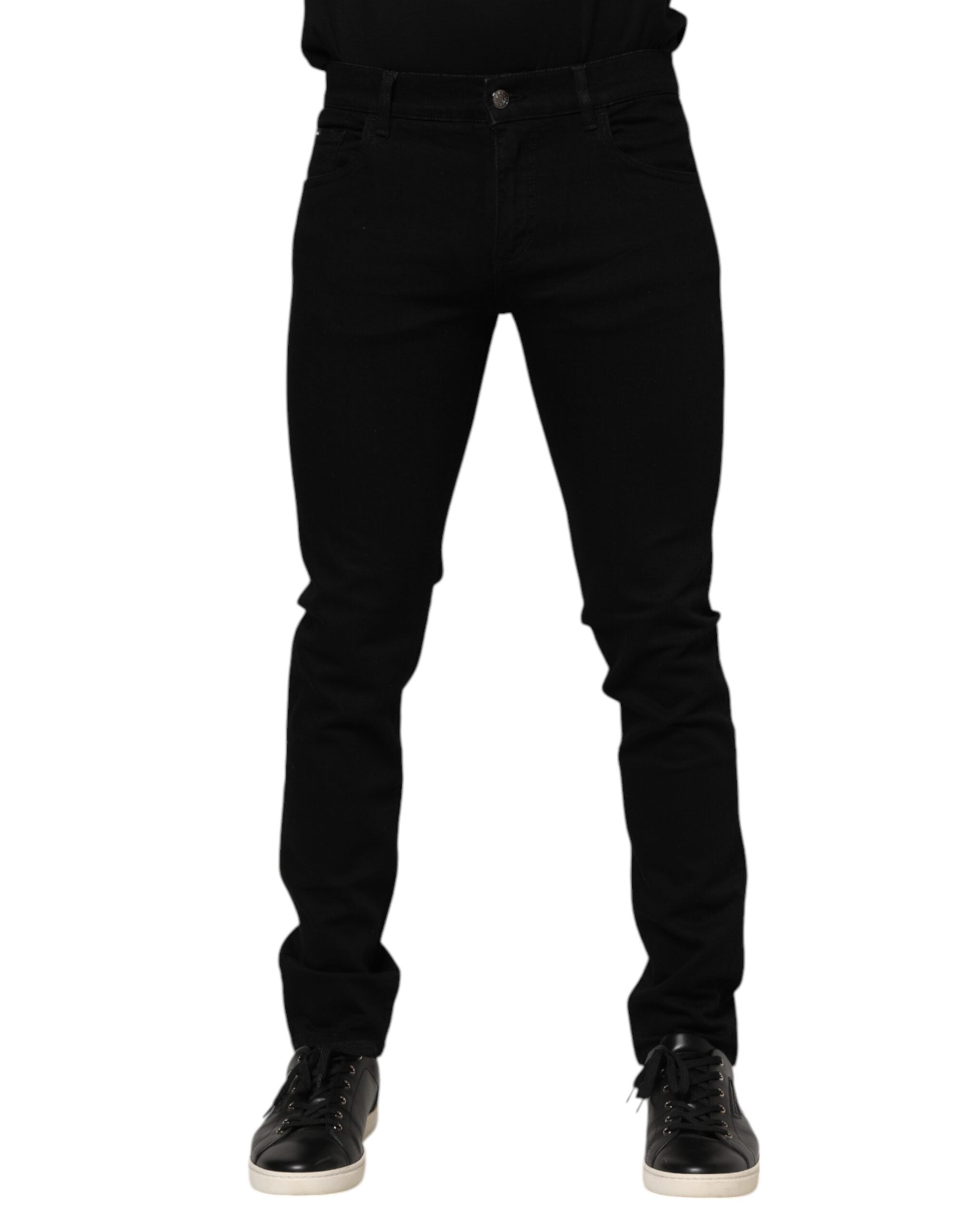 Dolce & Gabbana Black Cotton Logo Plaque Skinny Denim Jeans