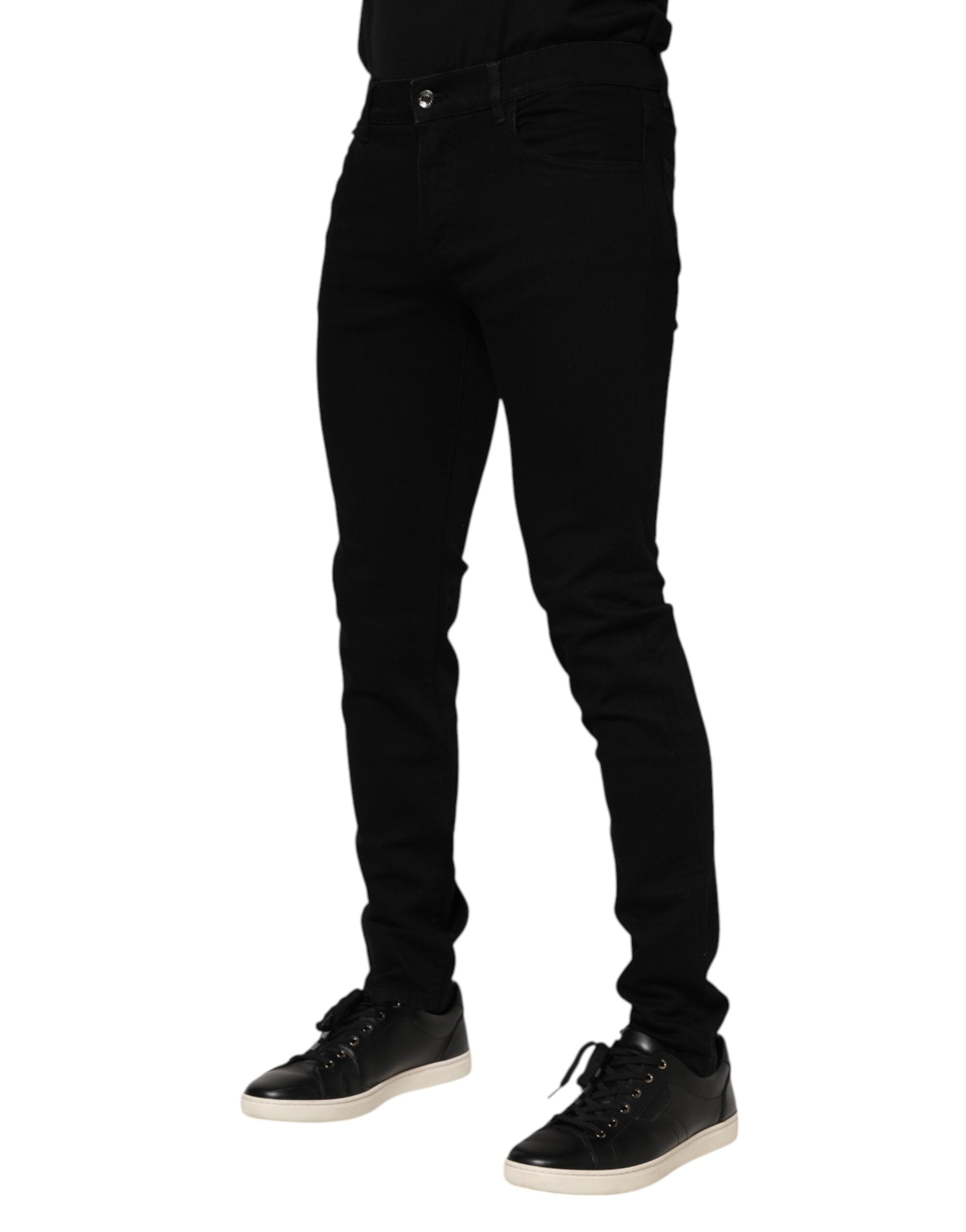Dolce & Gabbana Black Cotton Logo Plaque Skinny Denim Jeans