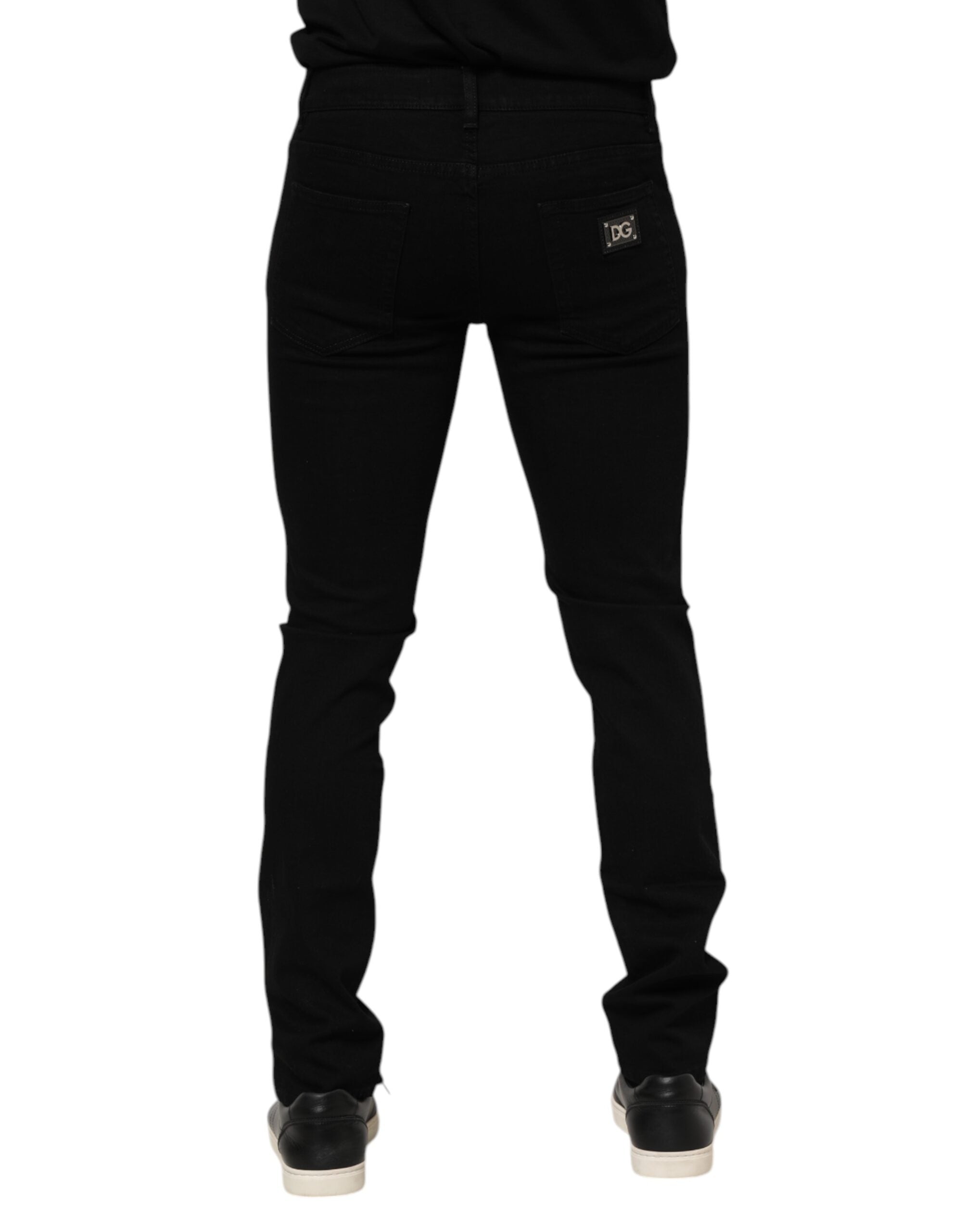 Dolce & Gabbana Black Cotton Logo Plaque Skinny Denim Jeans