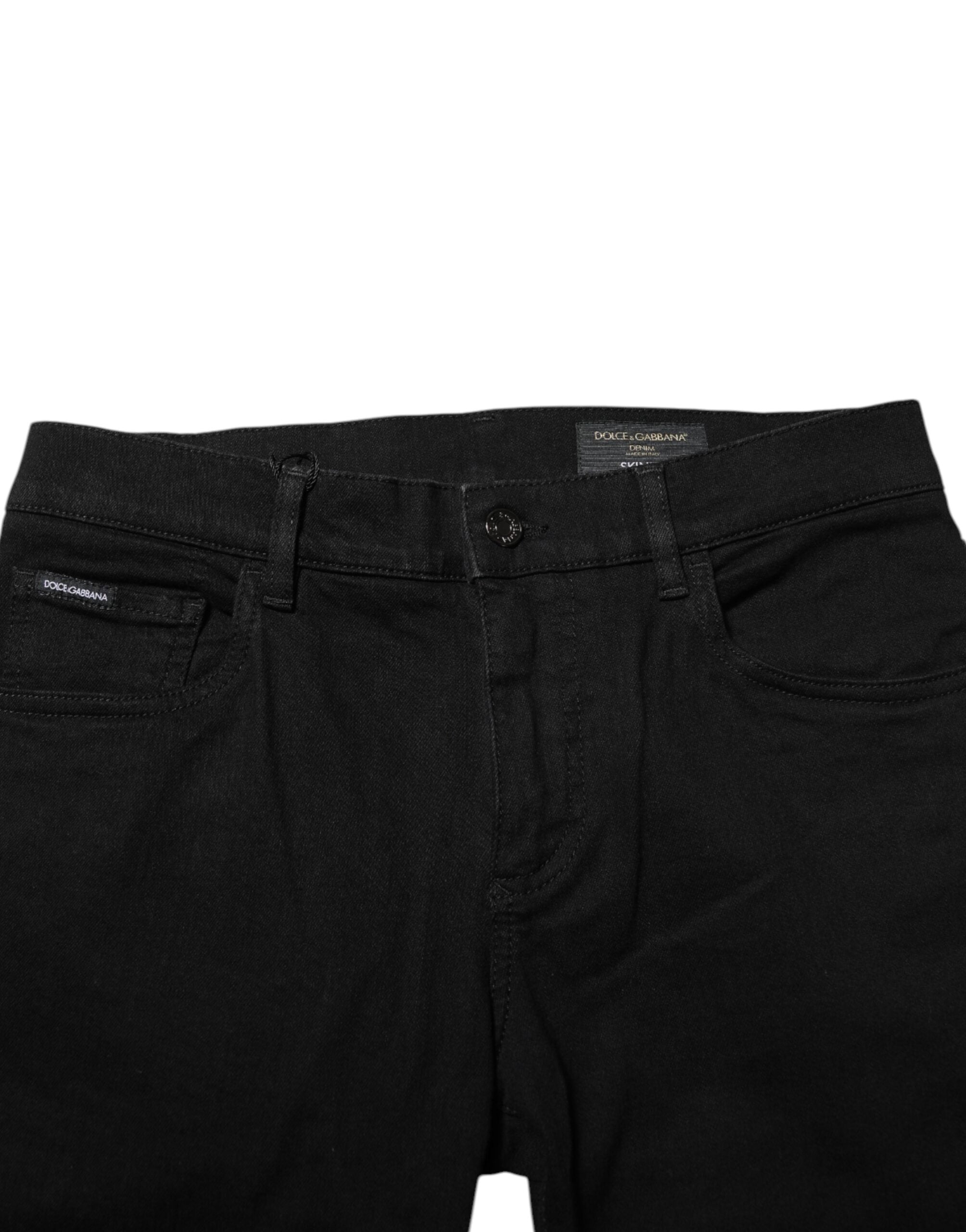 Dolce & Gabbana Black Cotton Logo Plaque Skinny Denim Jeans