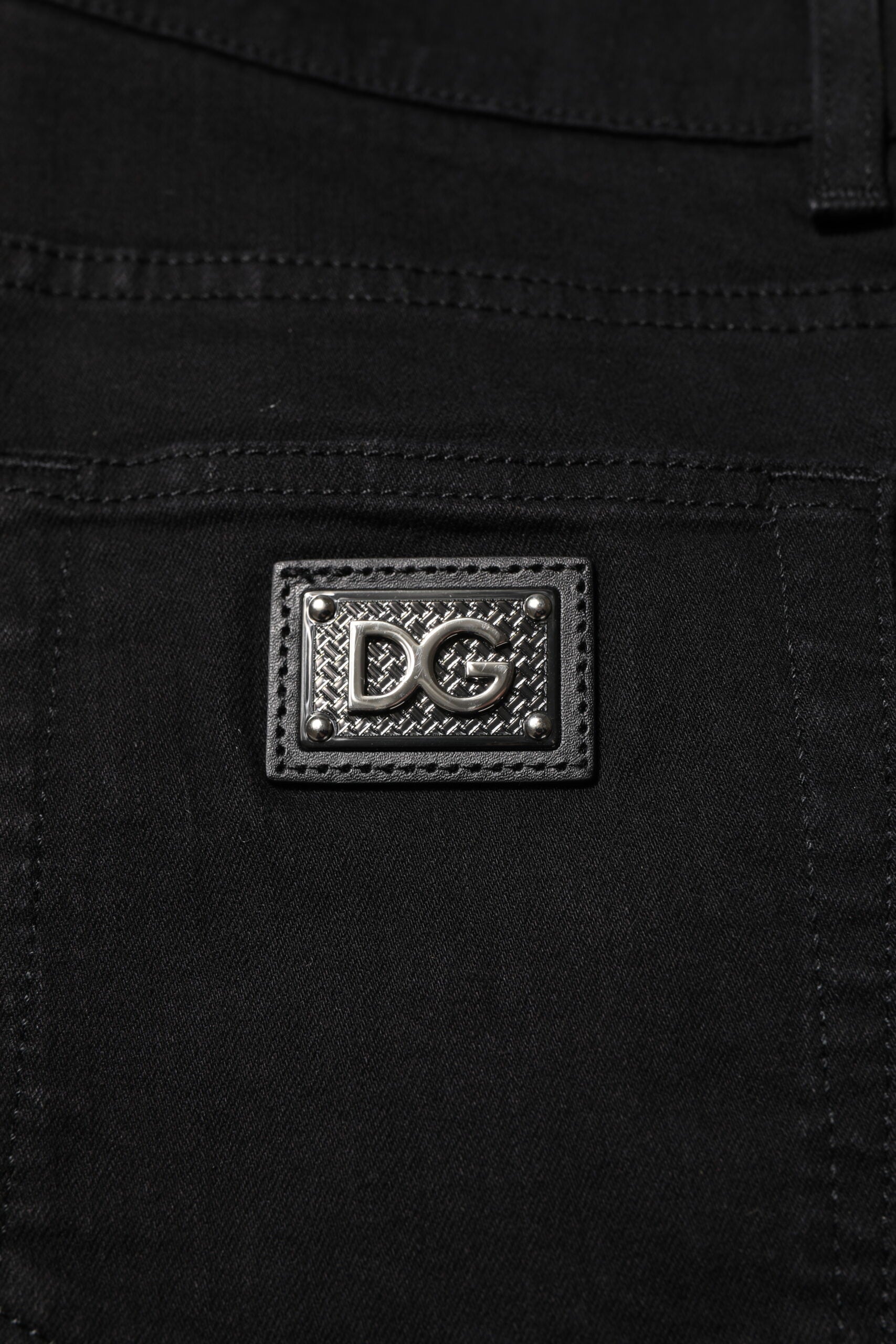 Dolce & Gabbana Black Cotton Logo Plaque Skinny Denim Jeans