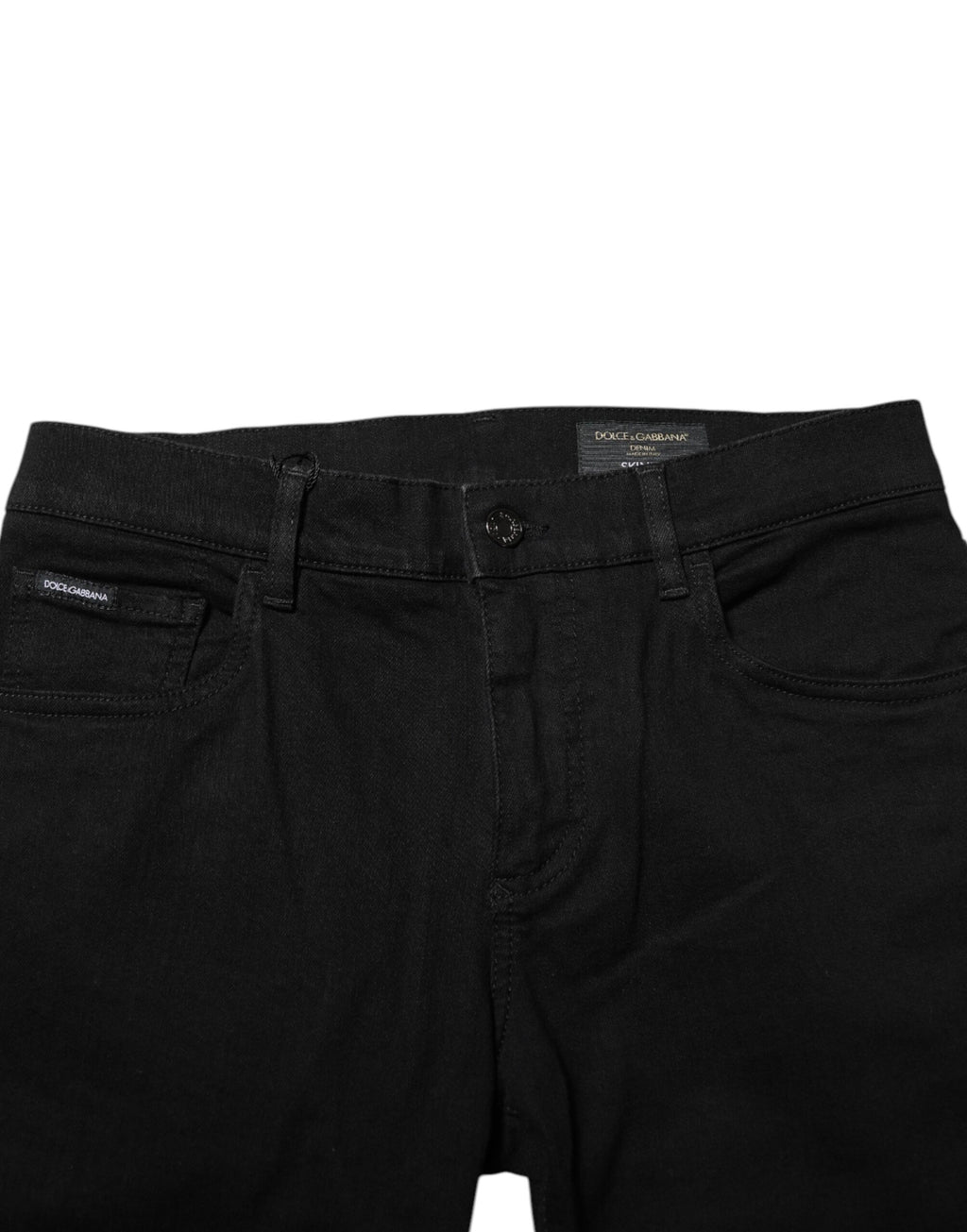 Dolce & Gabbana Dark Blue Cotton Logo Plaque GOLD Denim Jeans