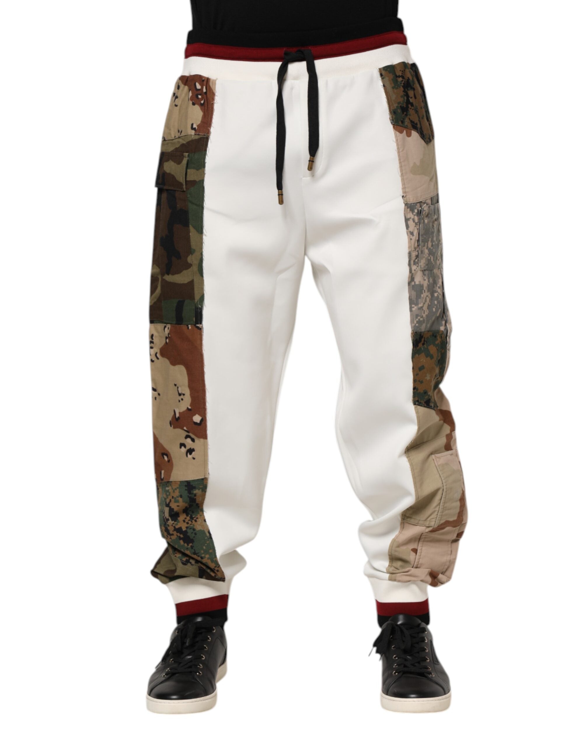 Dolce & Gabbana White Patchwork Mens Jogger Pants