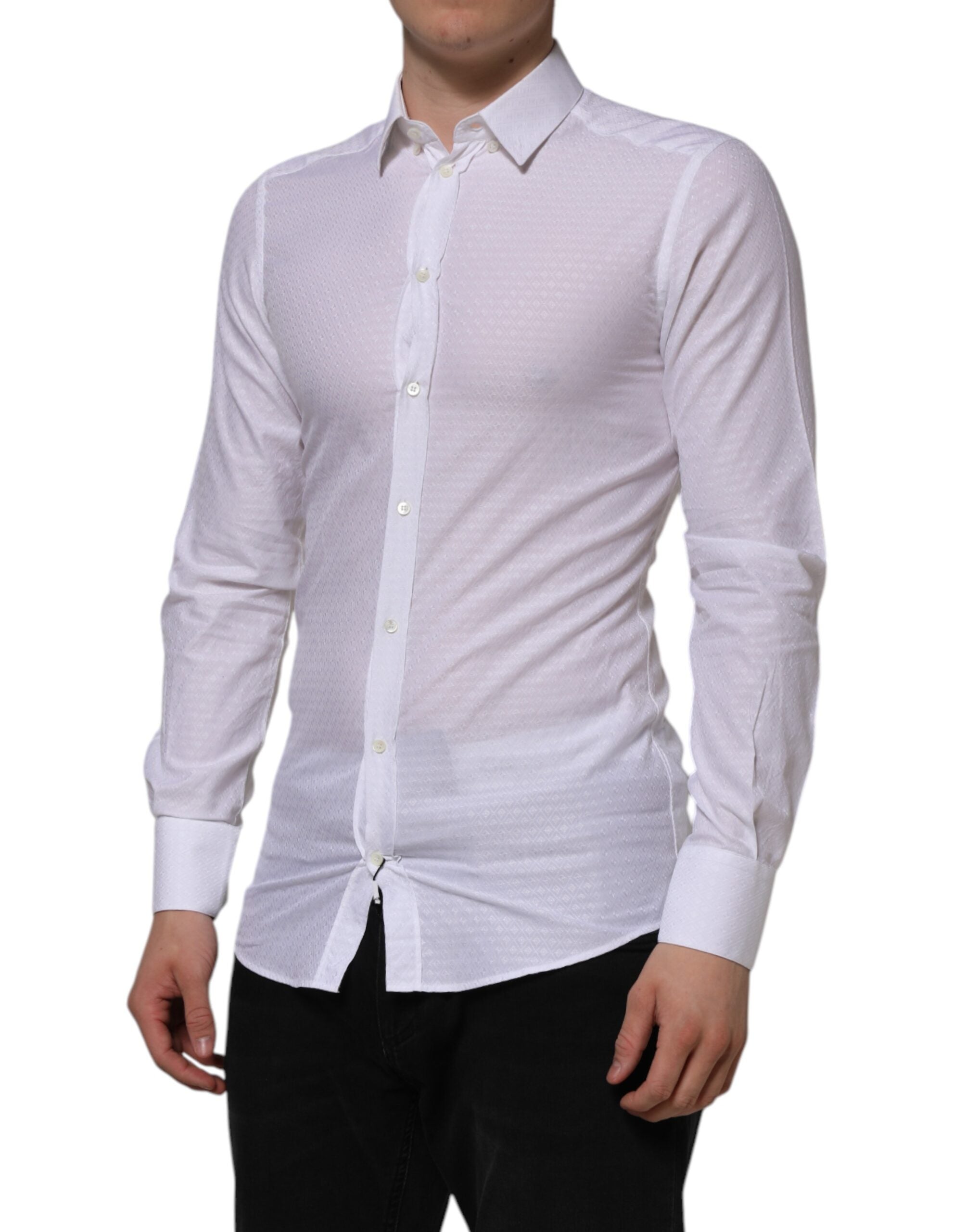 Dolce & Gabbana White Cotton GOLD Long Sleeves Formal Shirt