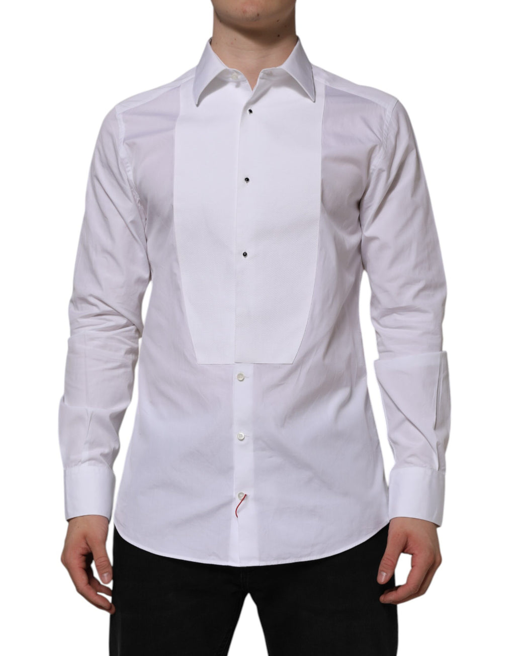 Dolce & Gabbana White Bib Cotton Poplin GOLD Formal Shirt