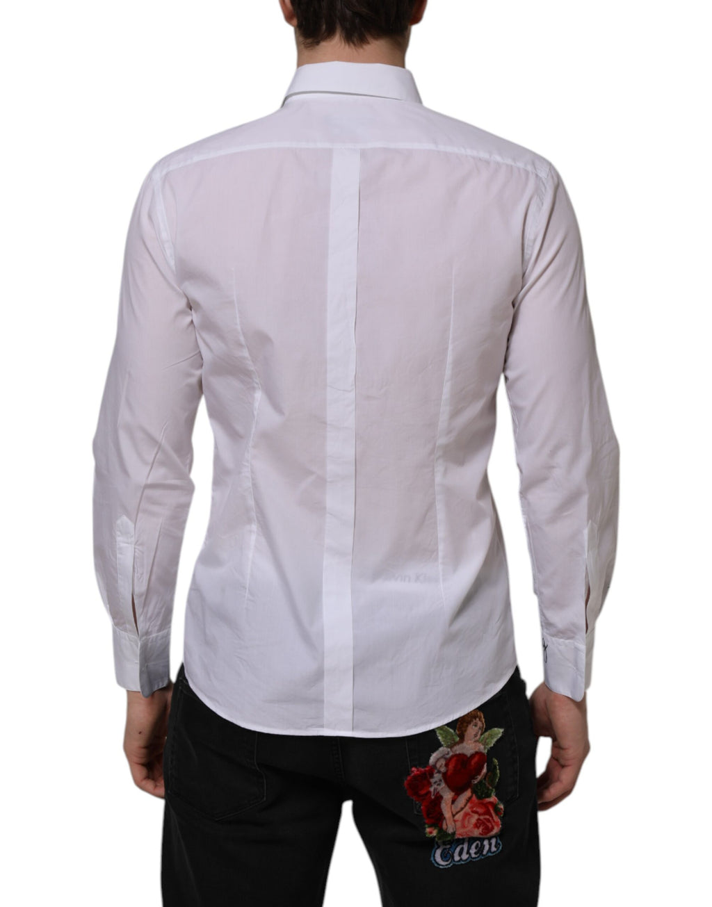 Dolce & Gabbana White Bib Poplin DG Print GOLD Formal Shirt