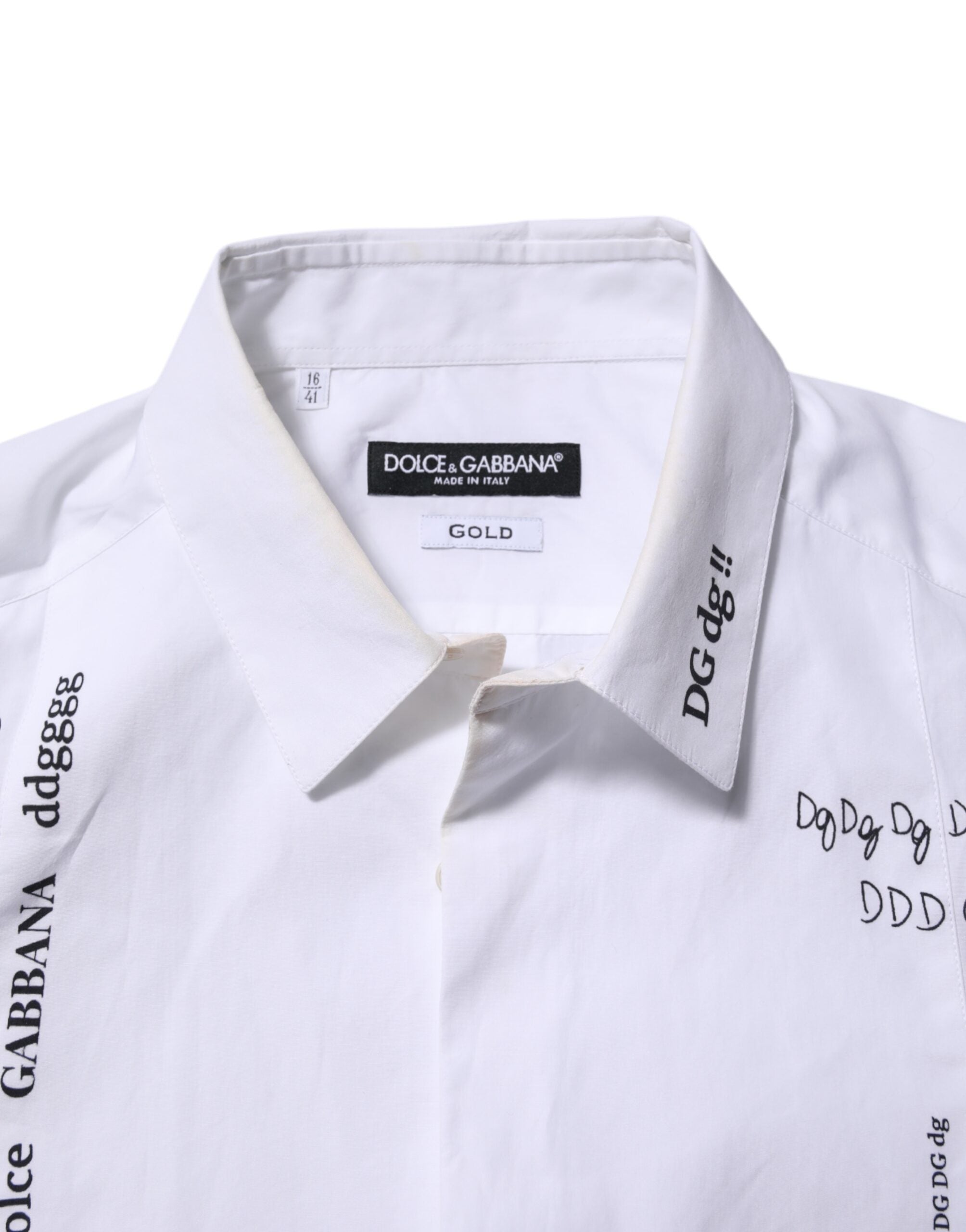 Dolce & Gabbana White Bib Poplin DG Print GOLD Formal Shirt