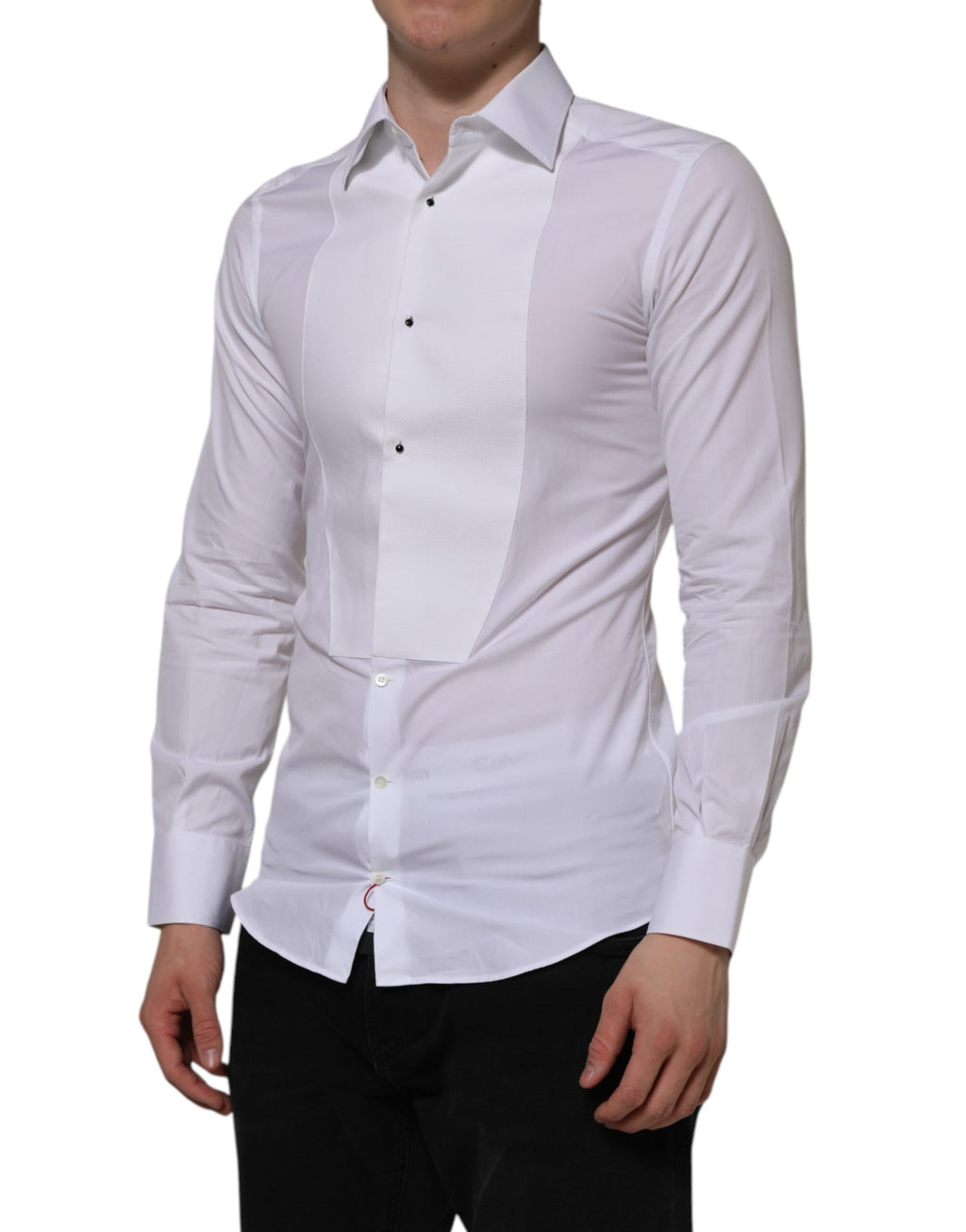 Dolce & Gabbana White Bib Cotton Poplin GOLD Formal Shirt