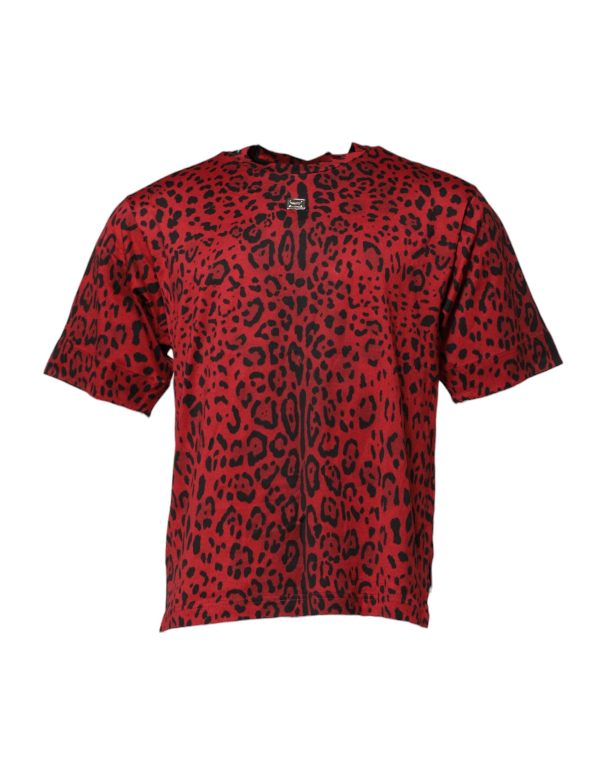 Dolce & Gabbana Red Cotton Leopard Short Sleeves T-shirt