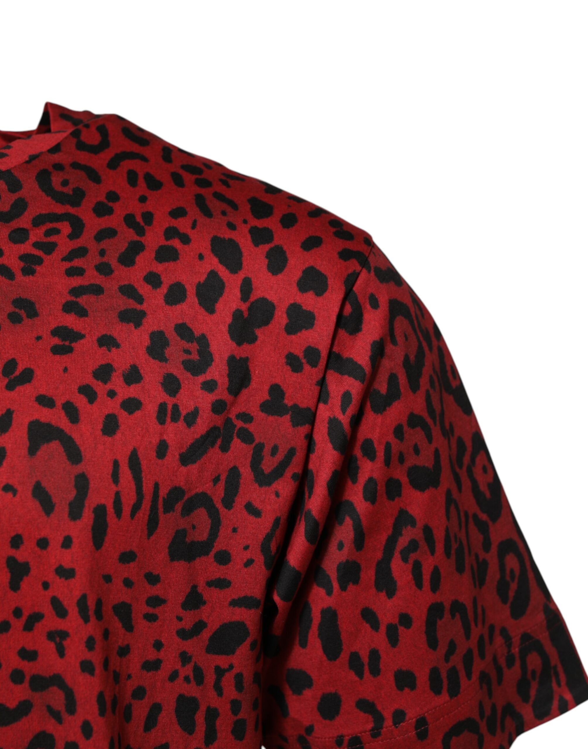 Dolce & Gabbana Red Cotton Leopard Short Sleeves T-shirt