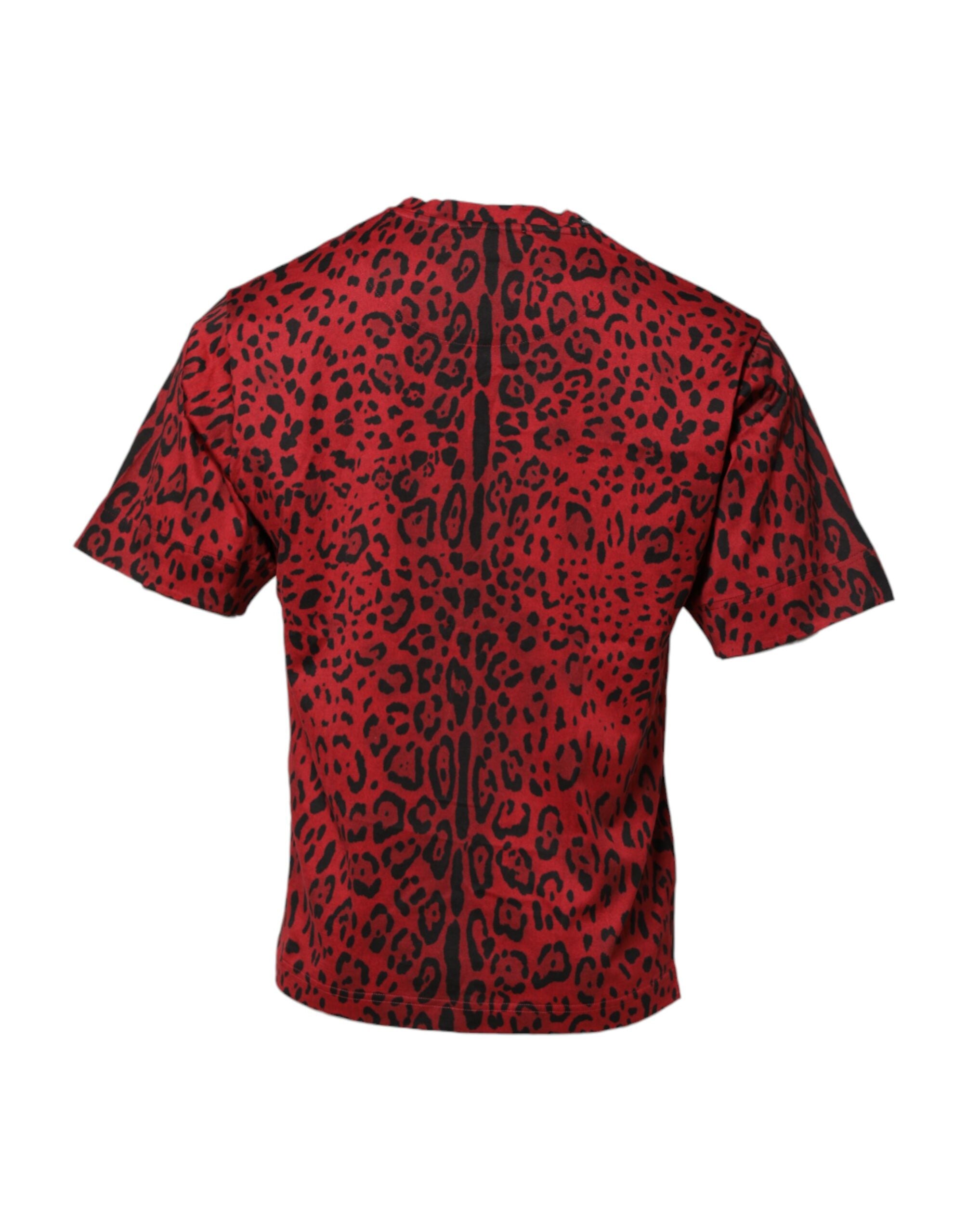 Dolce & Gabbana Red Cotton Leopard Short Sleeves T-shirt