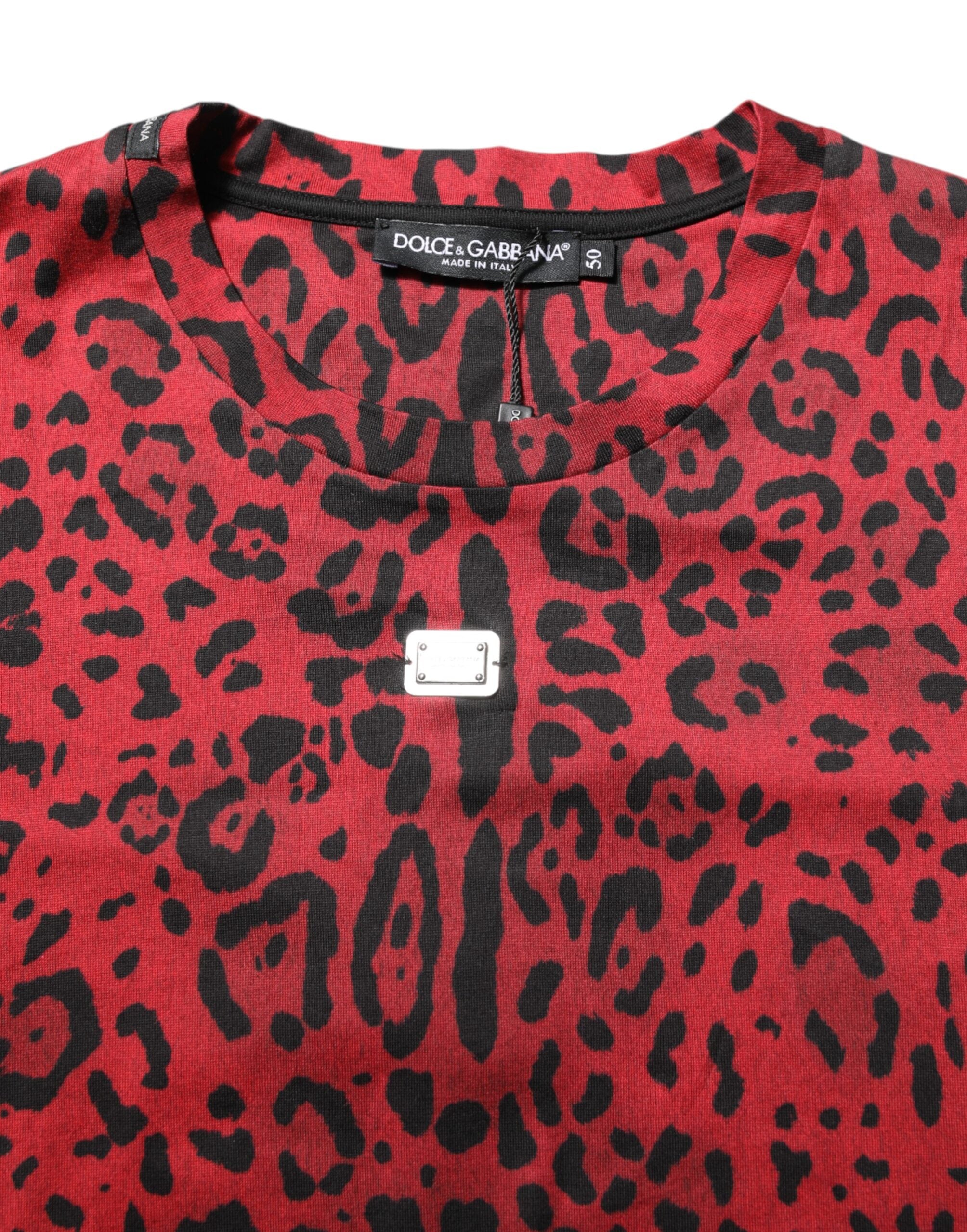 Dolce & Gabbana Red Cotton Leopard Short Sleeves T-shirt