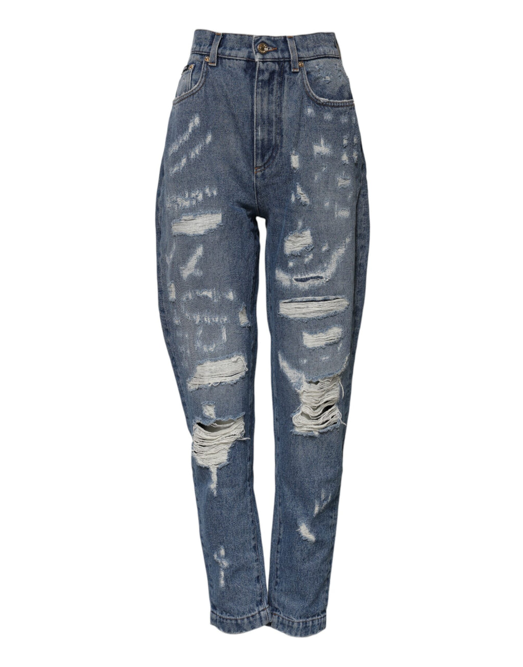 Dolce & Gabbana Blue Tattered High Waist Women Denim Jeans