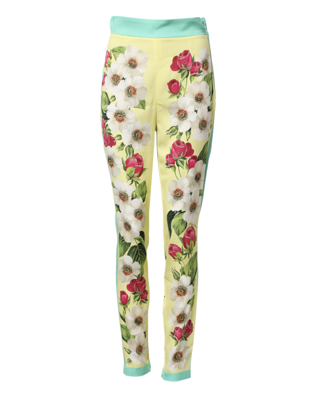 Dolce & Gabbana Yellow Silk Floral Leggings Pants