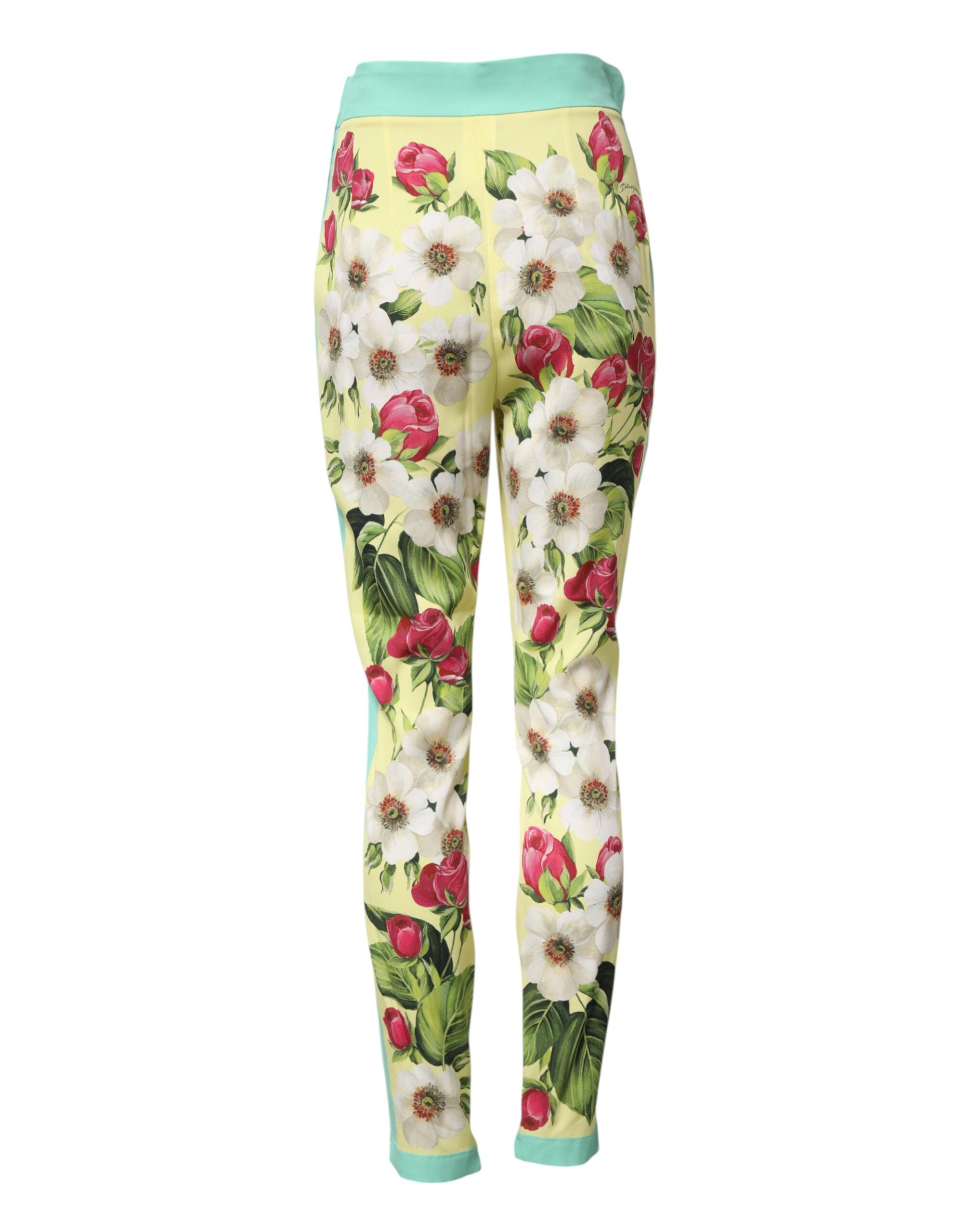 Dolce & Gabbana Yellow Silk Floral Leggings Pants