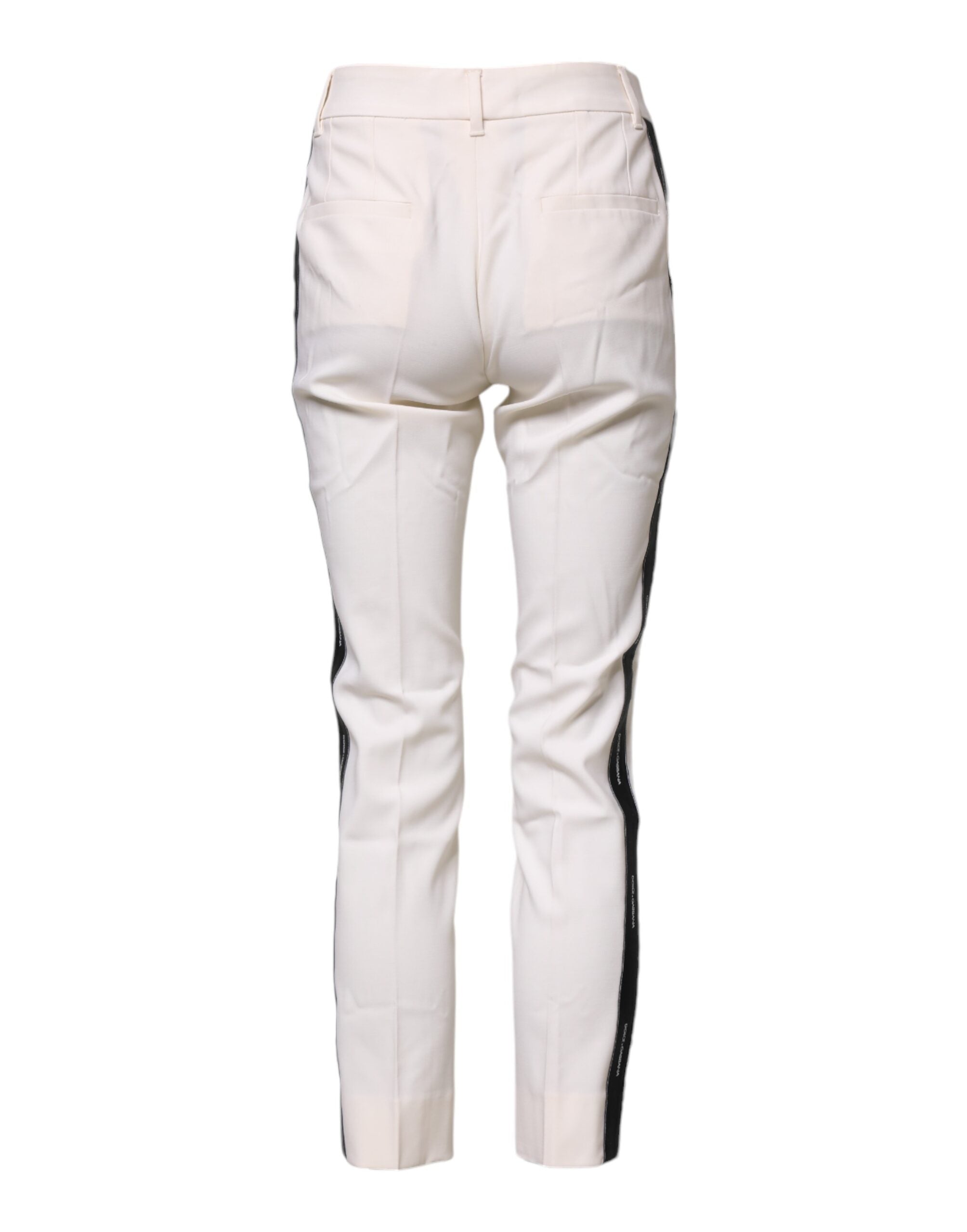Dolce & Gabbana White Wool Tapered High Waist Pants