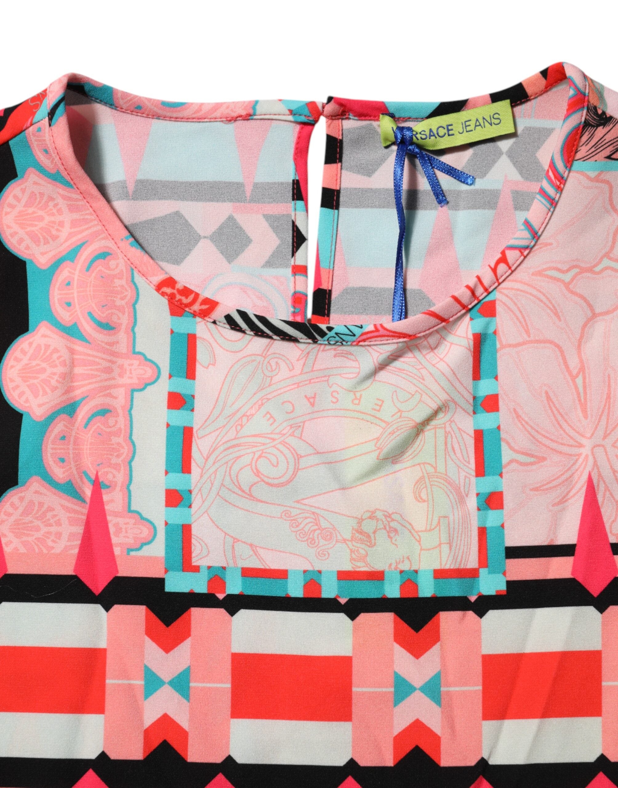 Versace Jeans Multicolor Print Short Sleeves Women Blouse Top