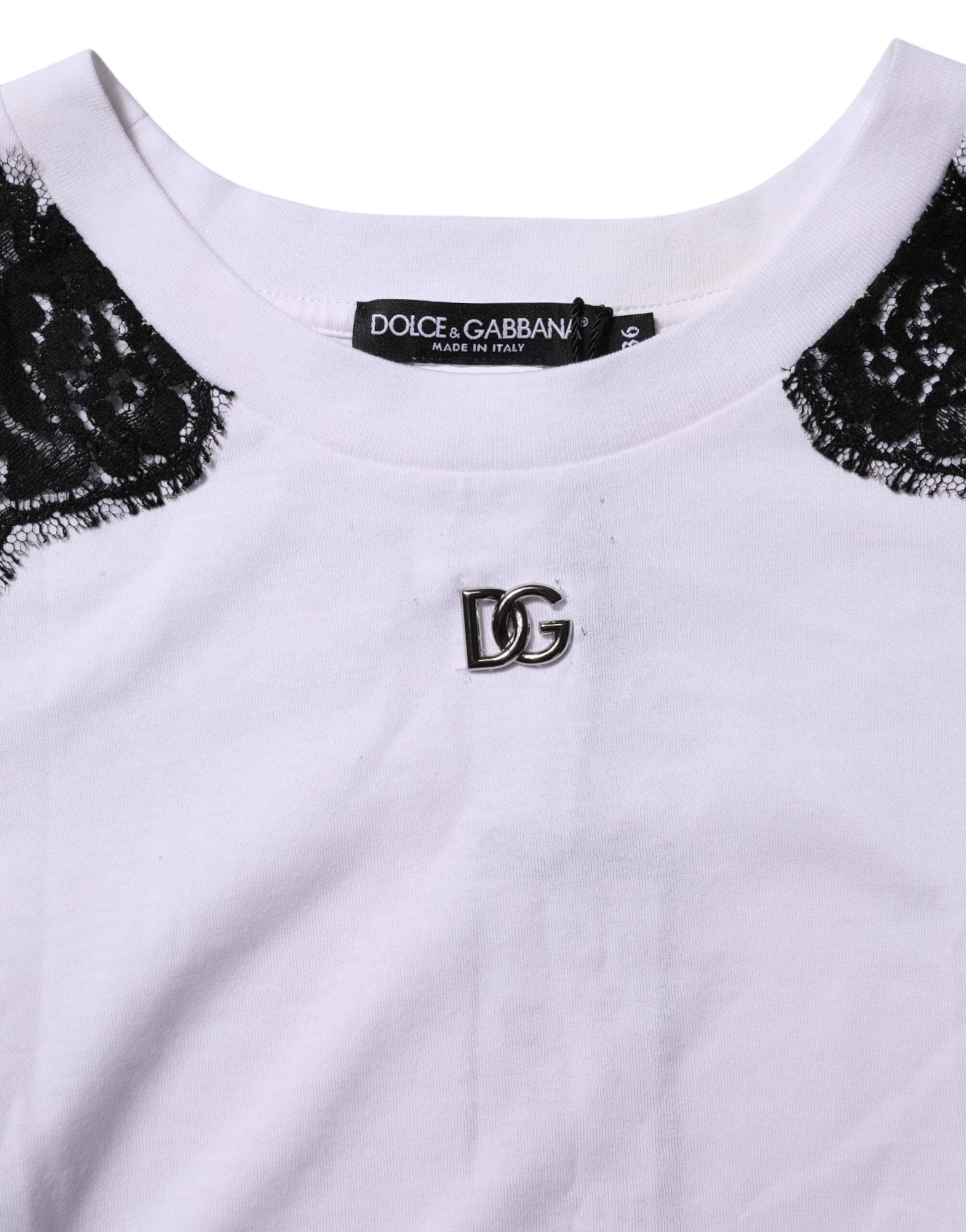 Dolce & Gabbana White Floral Lace DG Detailing Top T-shirt