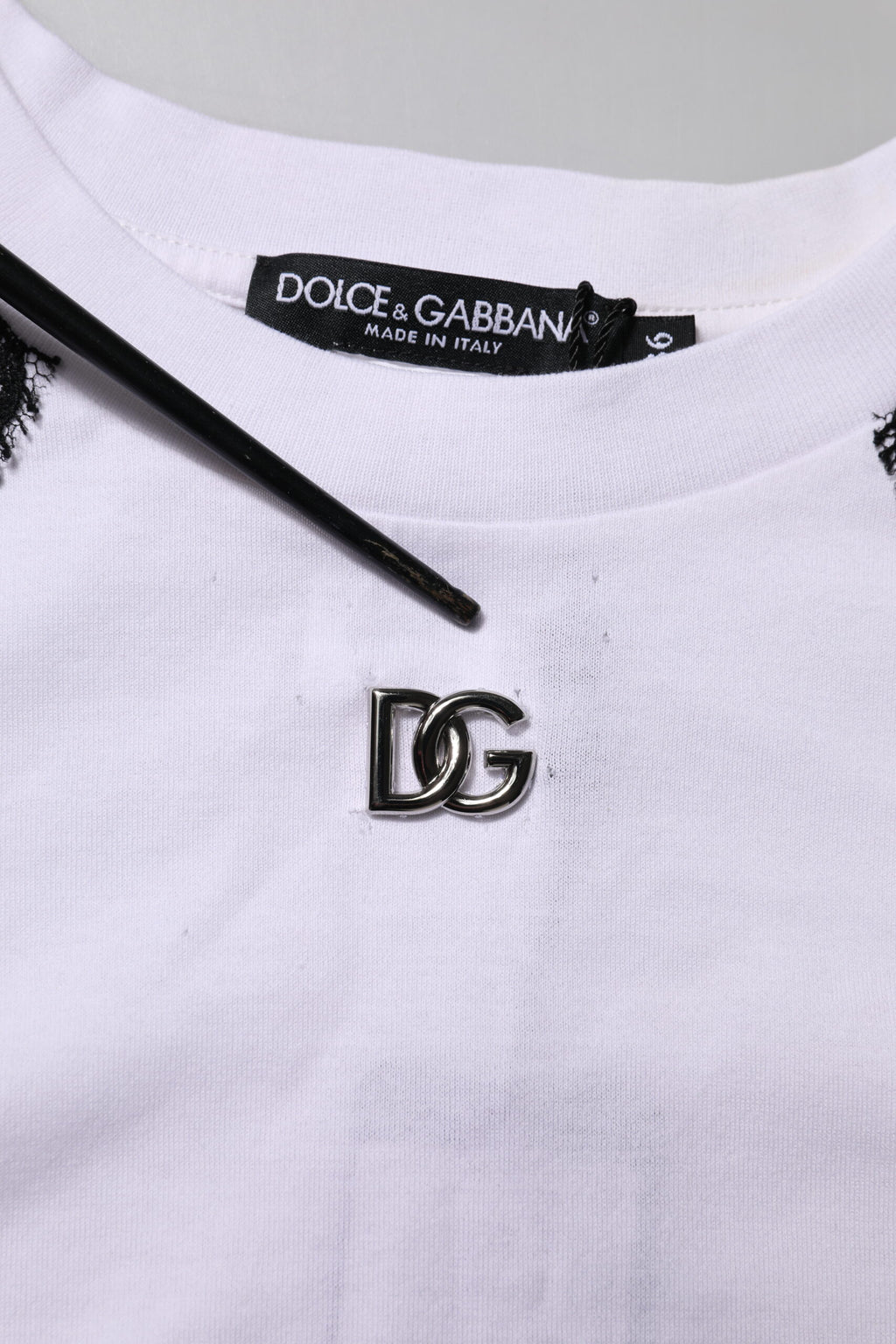 Dolce & Gabbana White Floral Lace DG Detailing Top T-shirt