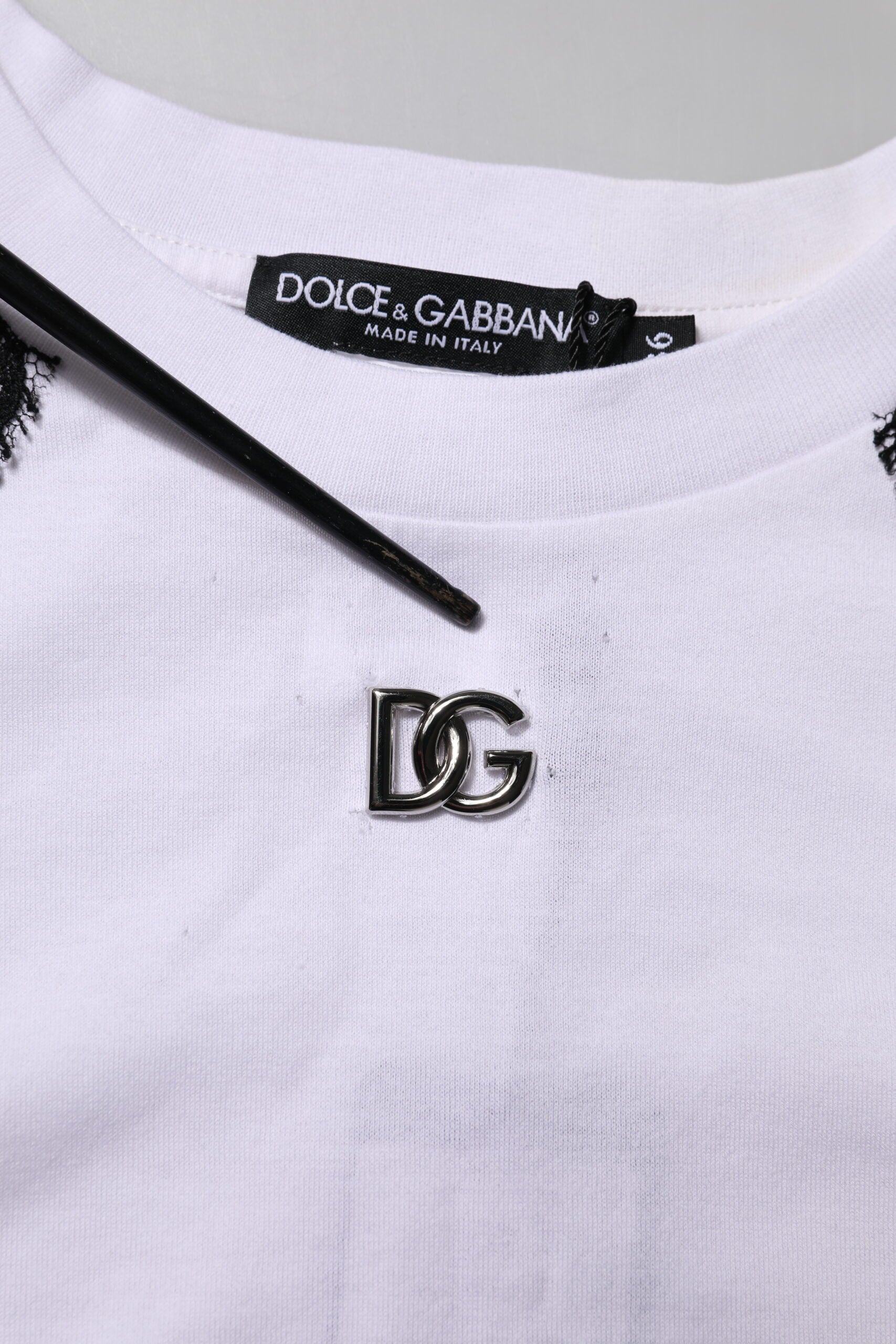 Dolce & Gabbana White Floral Lace DG Detailing Top T-shirt