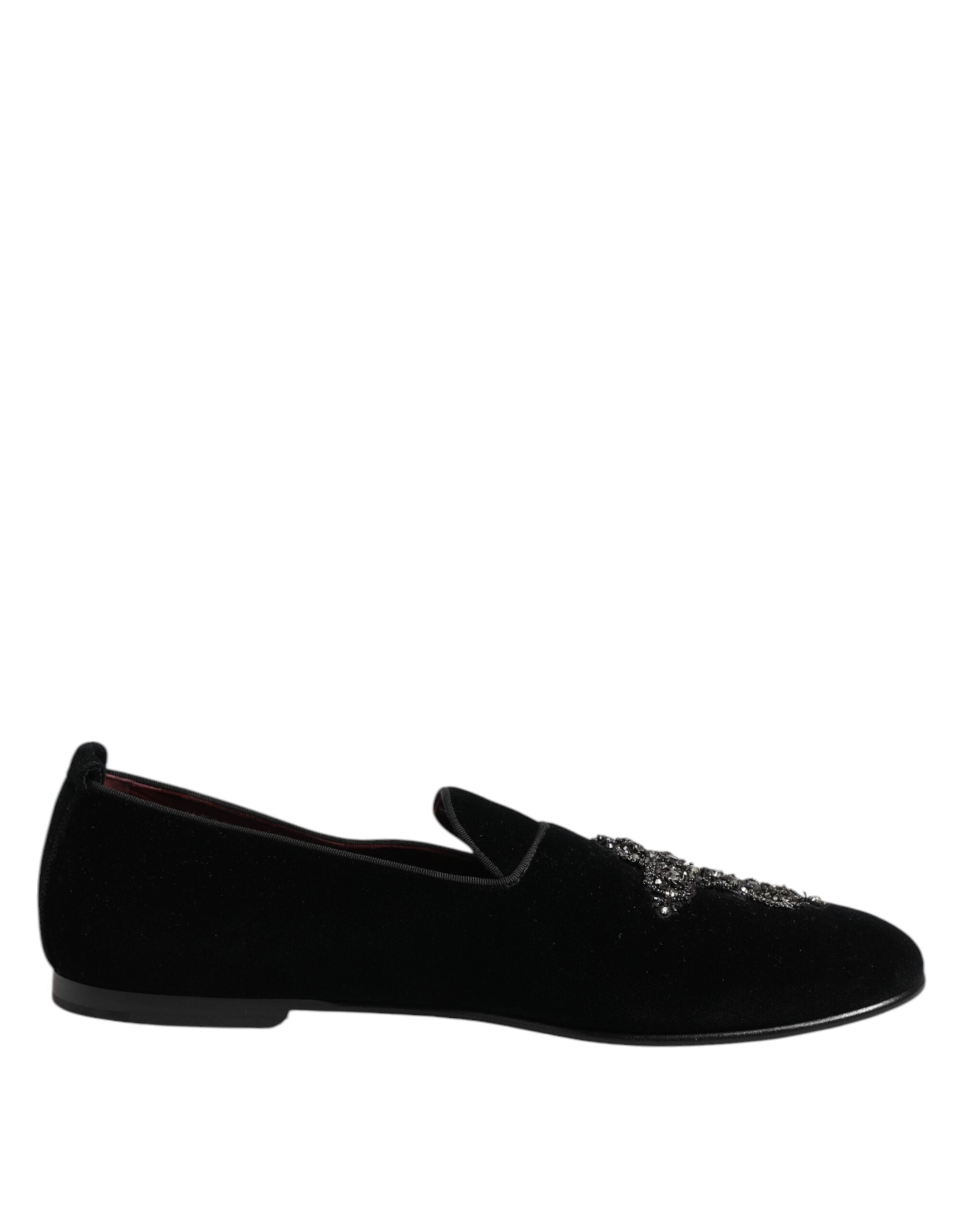 Dolce & Gabbana Black Velvet Crystal Crown Formal Dress Shoes