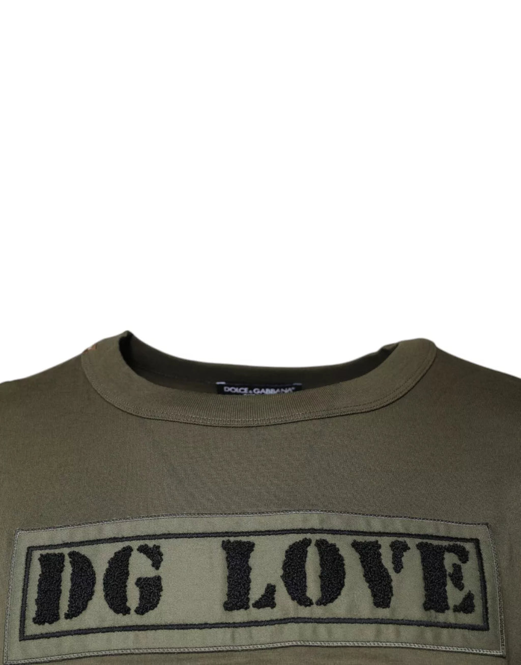 Dolce & Gabbana Army Green DG Love Cotton Crew Neck T-shirt