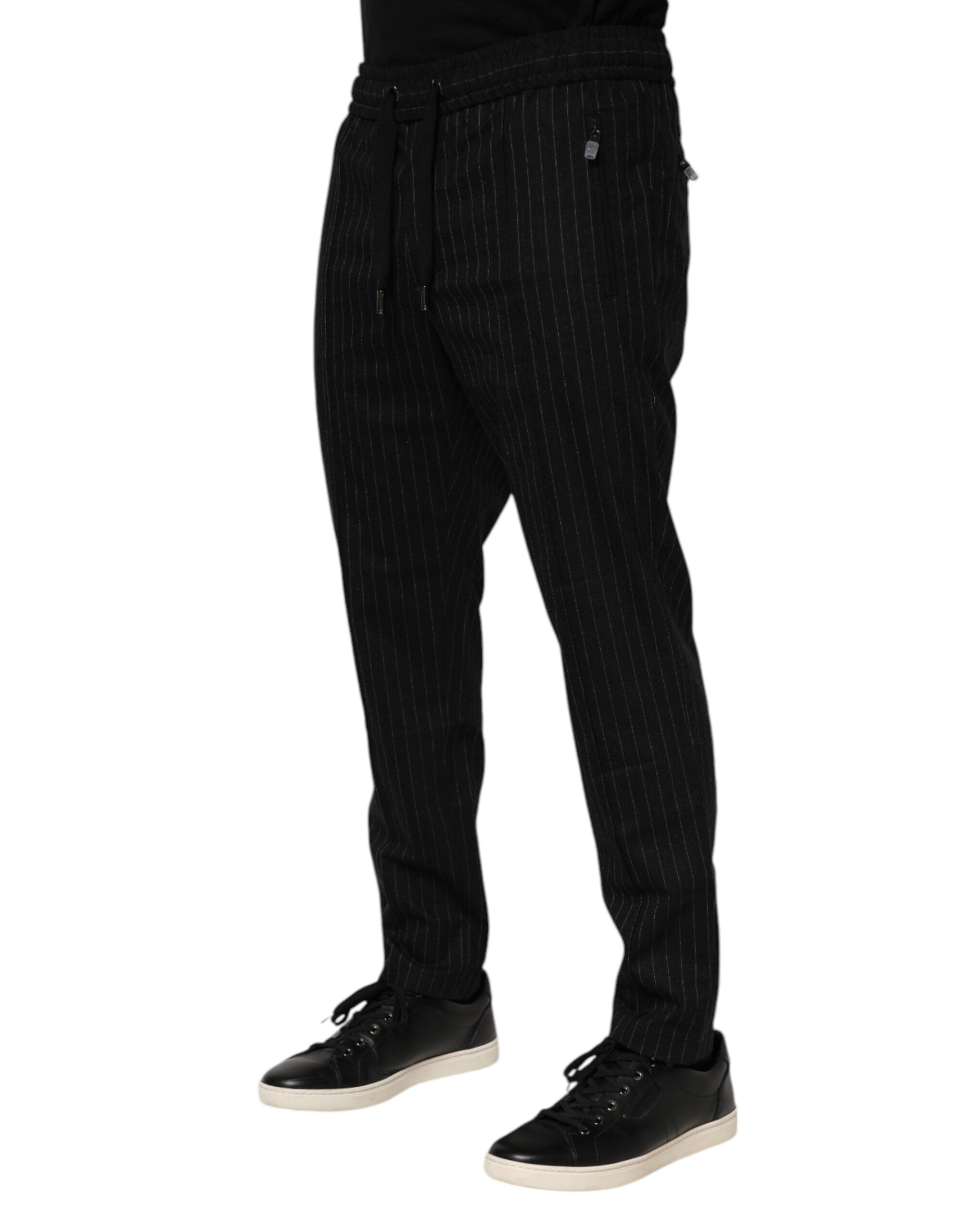 Dolce & Gabbana Black Striped Wool Men Jogger Pants