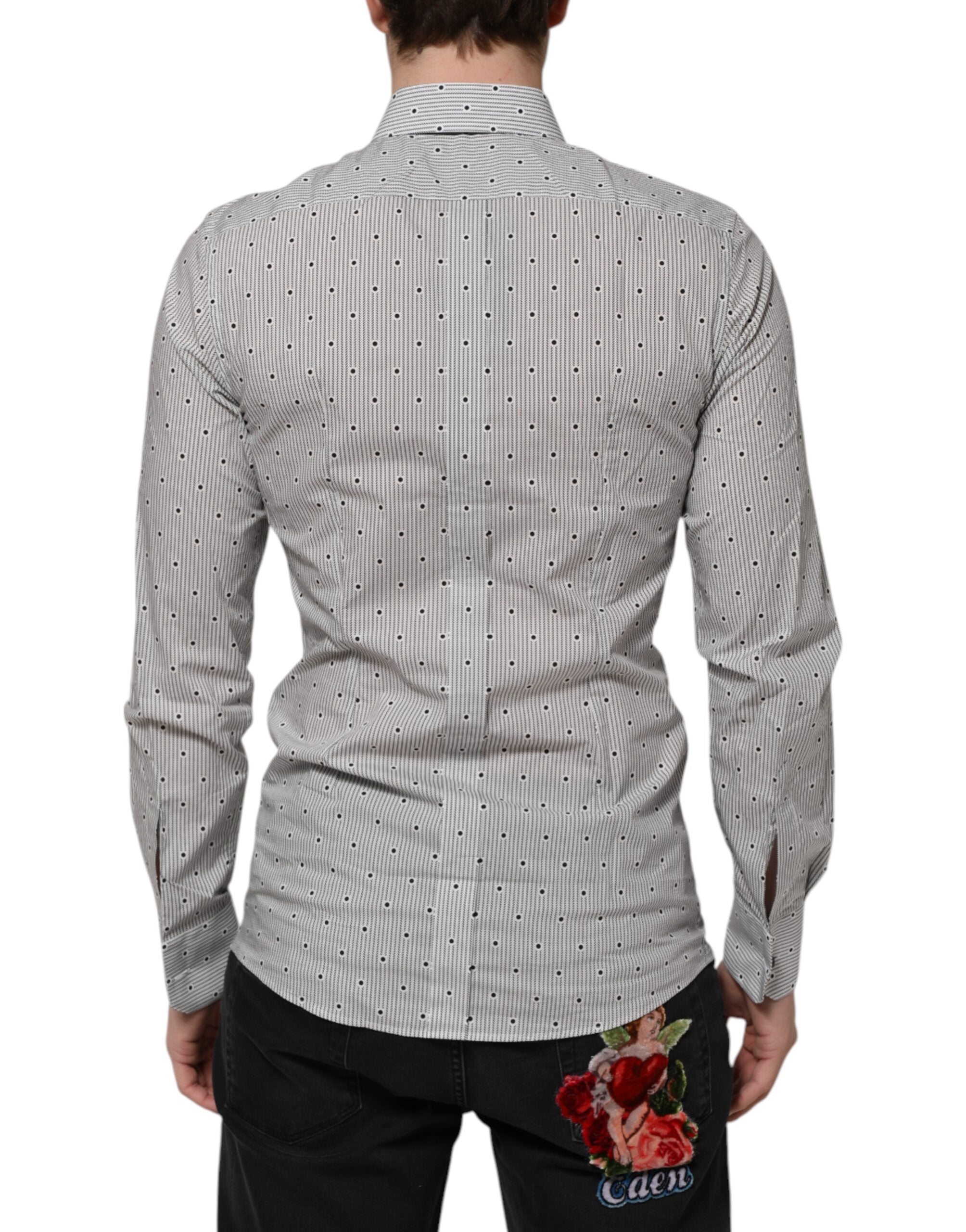 Dolce & Gabbana Gray Dotted Semi Fitted GOLD Men Formal Shirt