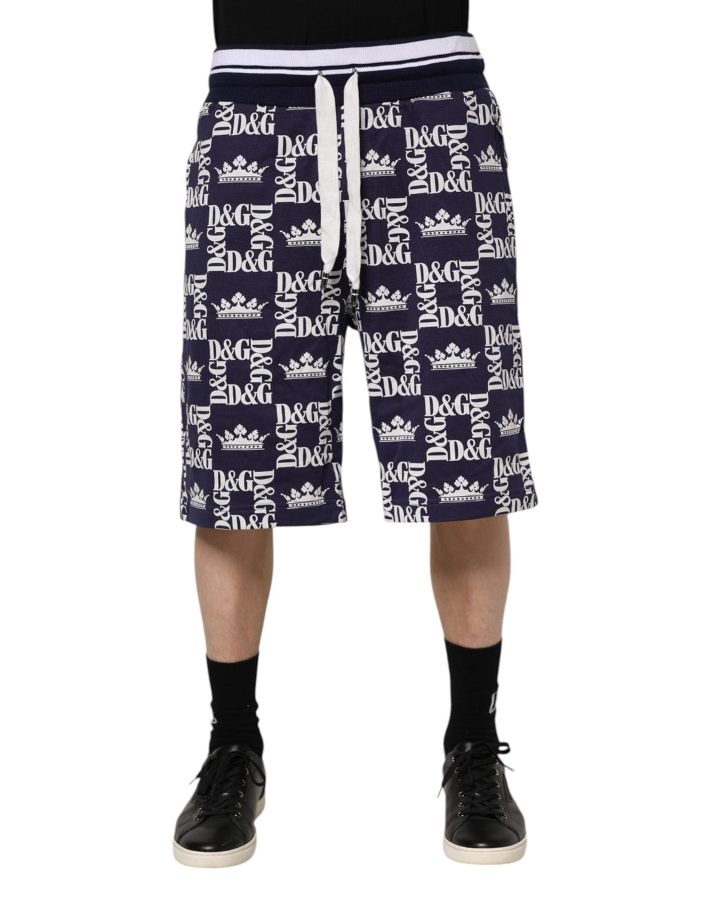 Dolce & Gabbana Cotton Blue Crown Logo Print Bermuda Shorts